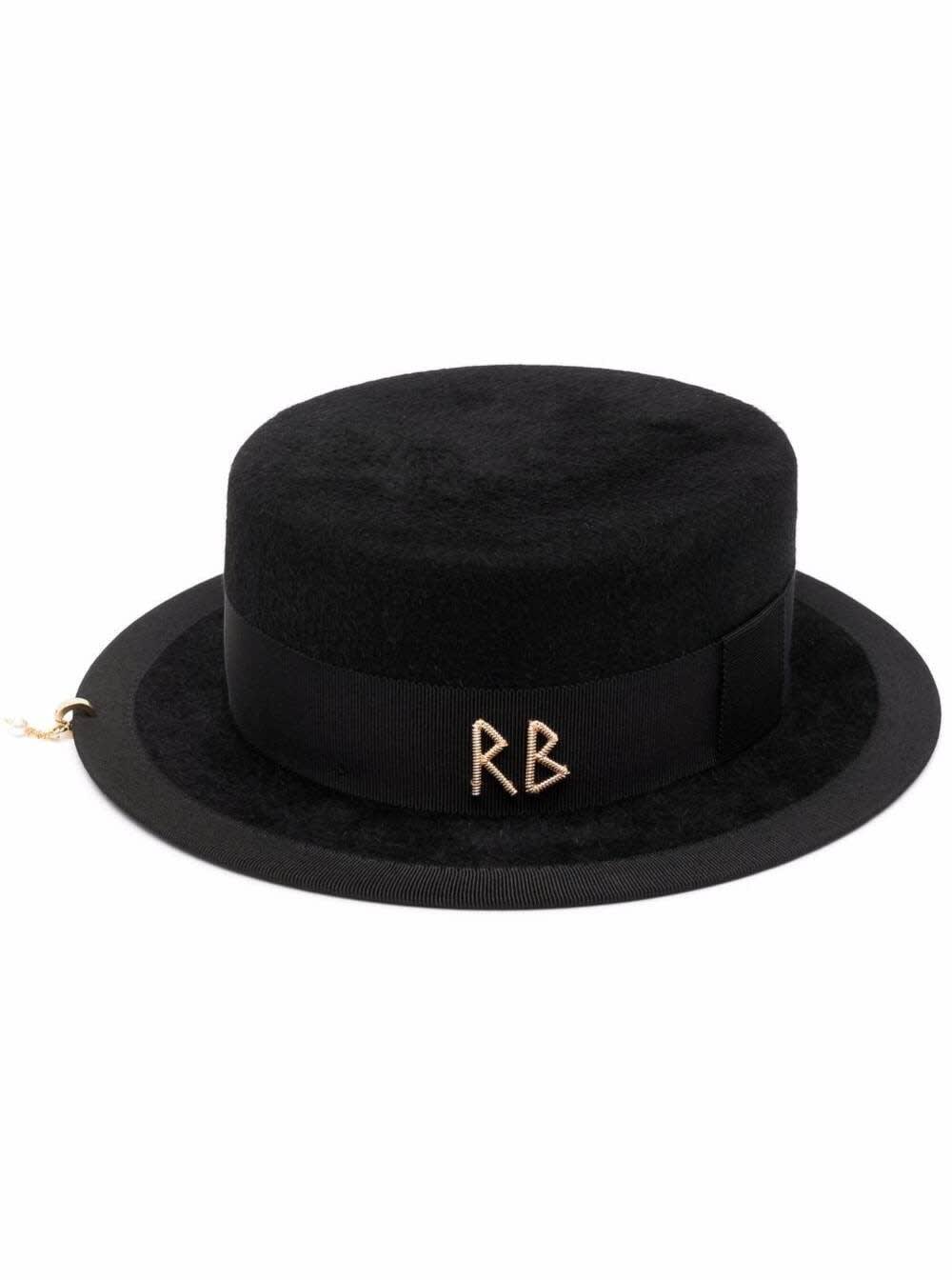 Ruslan Baginskiy Canotier Black Hat In Wool Felt Blend With Logo