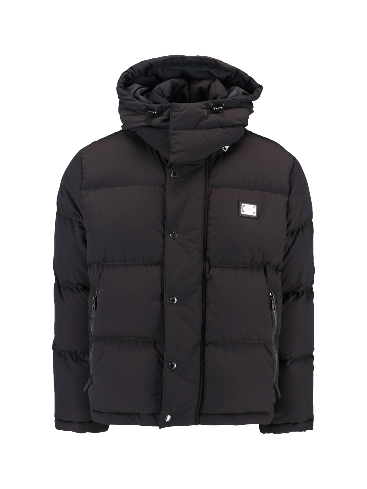Dolce & Gabbana Ylon Twill Down Jacket With Logo Plate In Black