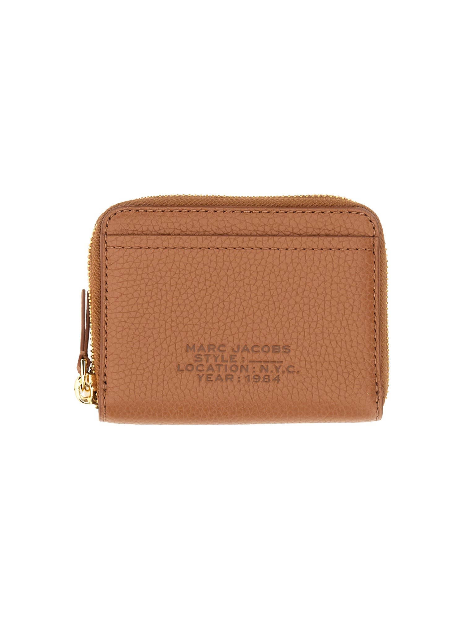Shop Marc Jacobs Leather Wallet With Zipper In Argan Oil