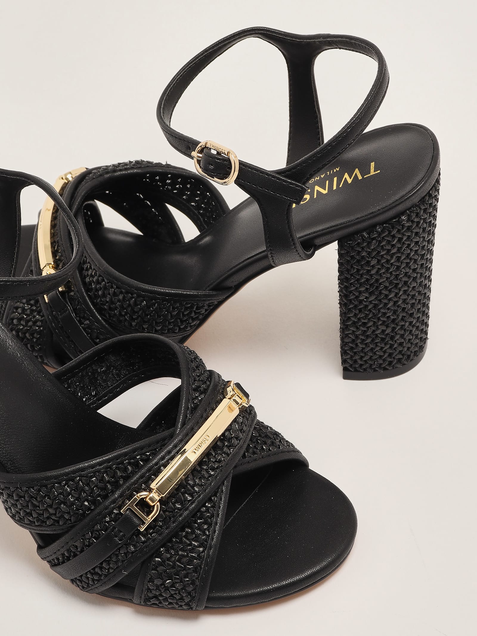 Twinset 100mm Buckled Interwoven Sandals In Nero
