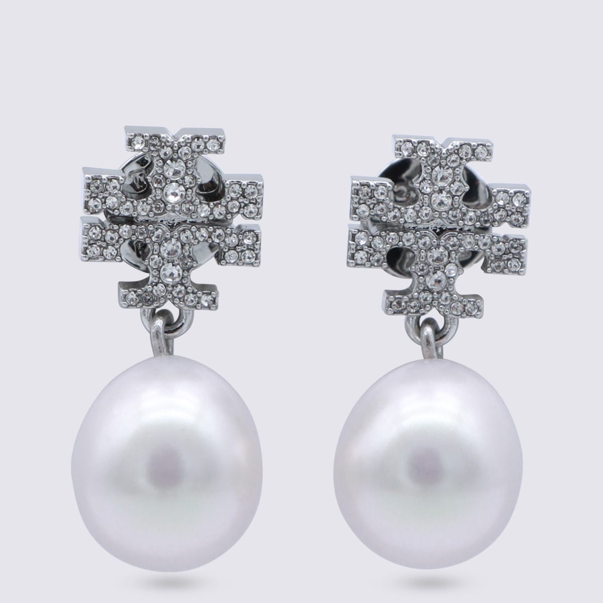 Tory Burch Silver And Pearl Brass Earrings In Multi