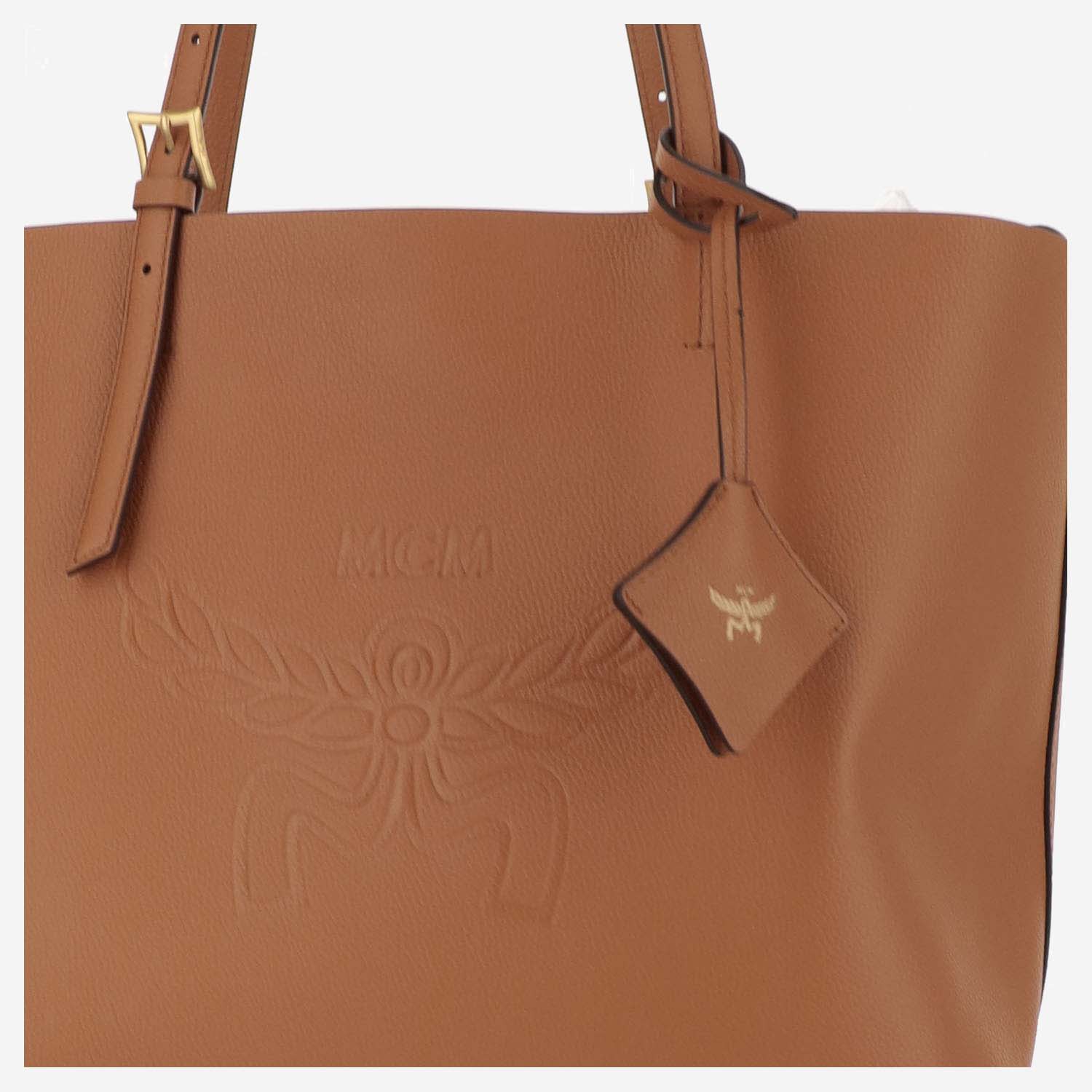 Shop Mcm Medium Caramel Himmel Grained Leather Bag In Brandy