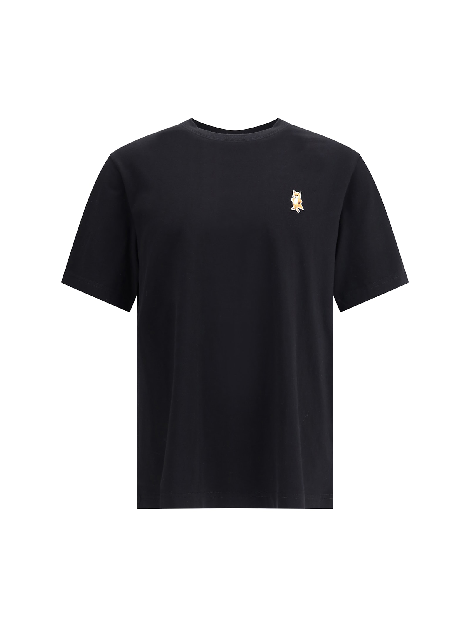 Maison Kitsuné Embroidered Cotton T-shirt With Dressed Fox Design In Black