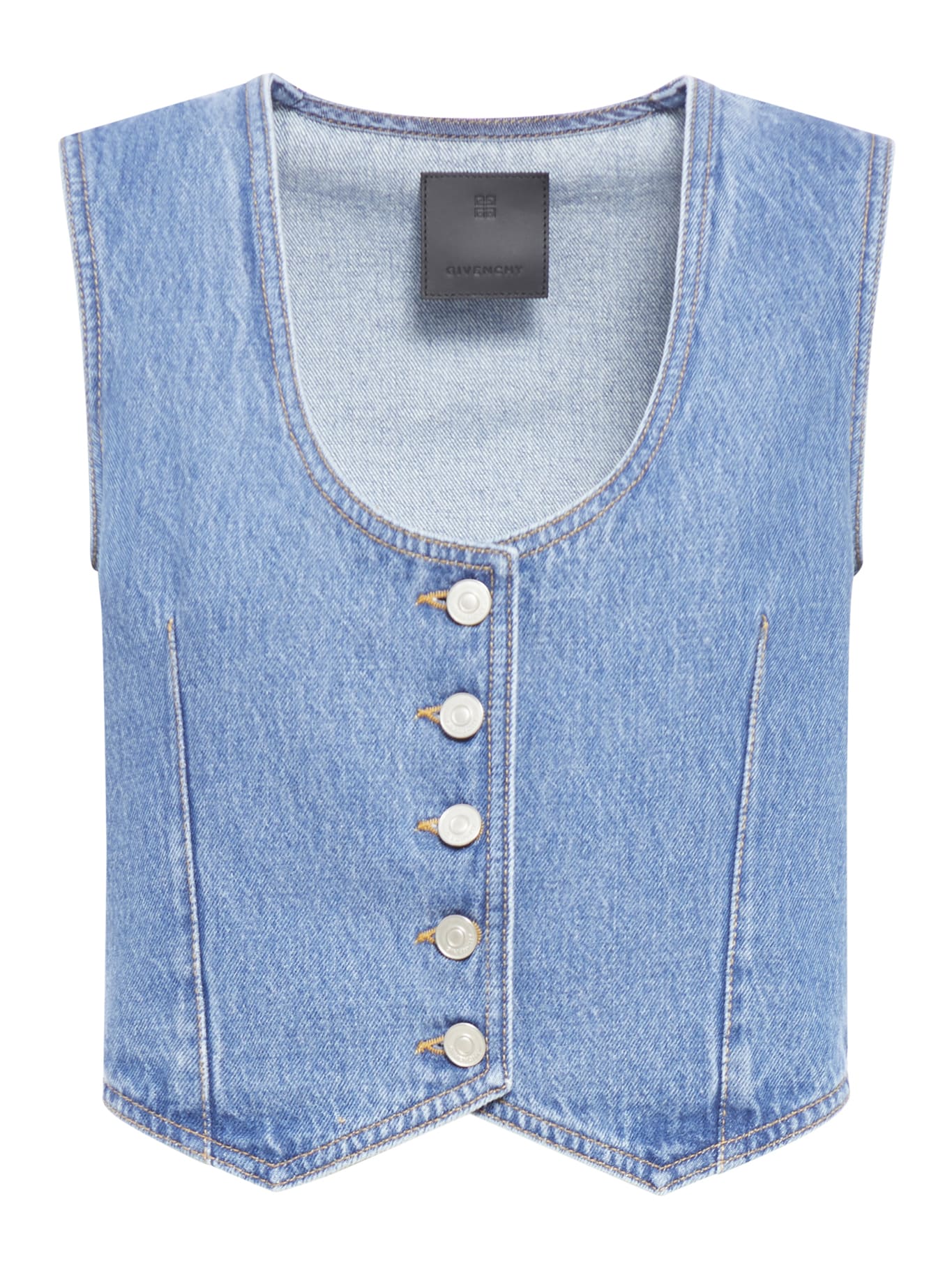 Shop Givenchy Voyou Denim Waistcoat In Deep Blue