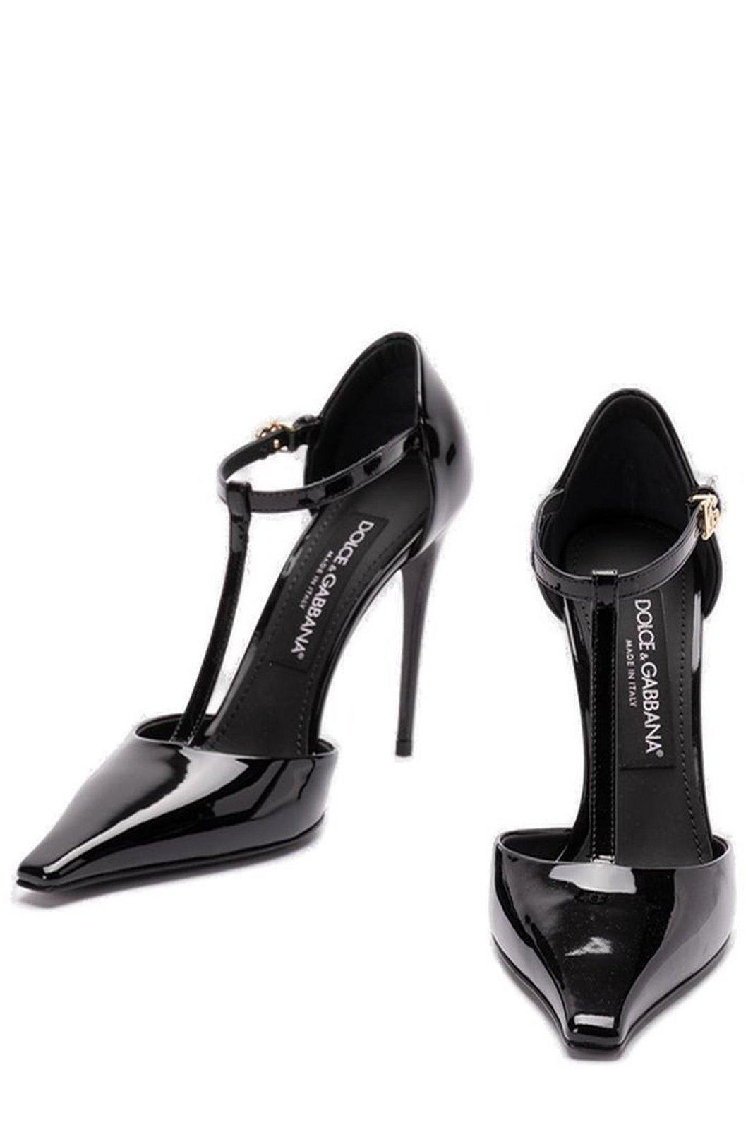 Shop Dolce & Gabbana T-bar Pointed Toe Pumps In Nero