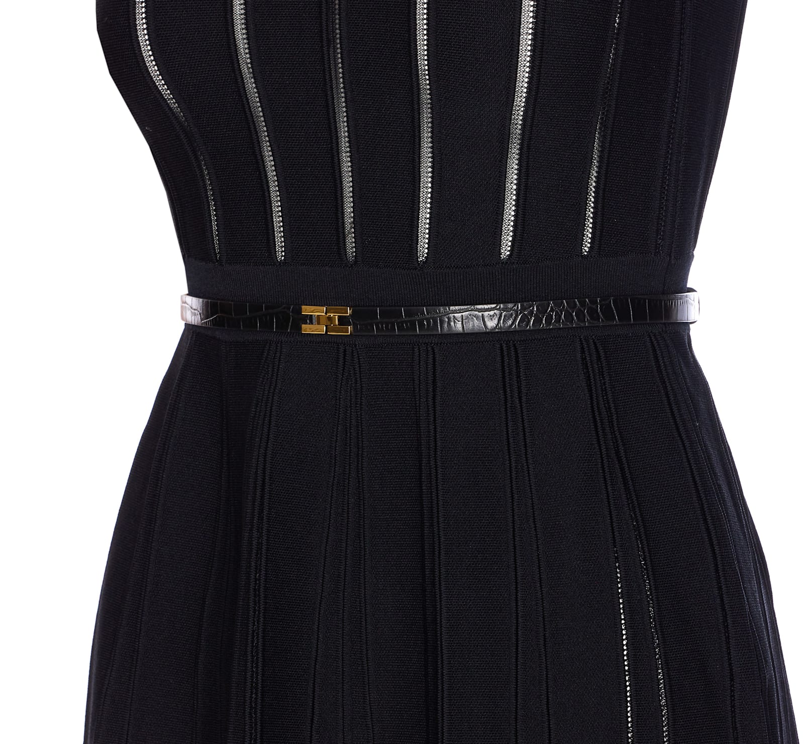 Elisabetta Franchi Knitted Dress With Belt And Stripes In Black