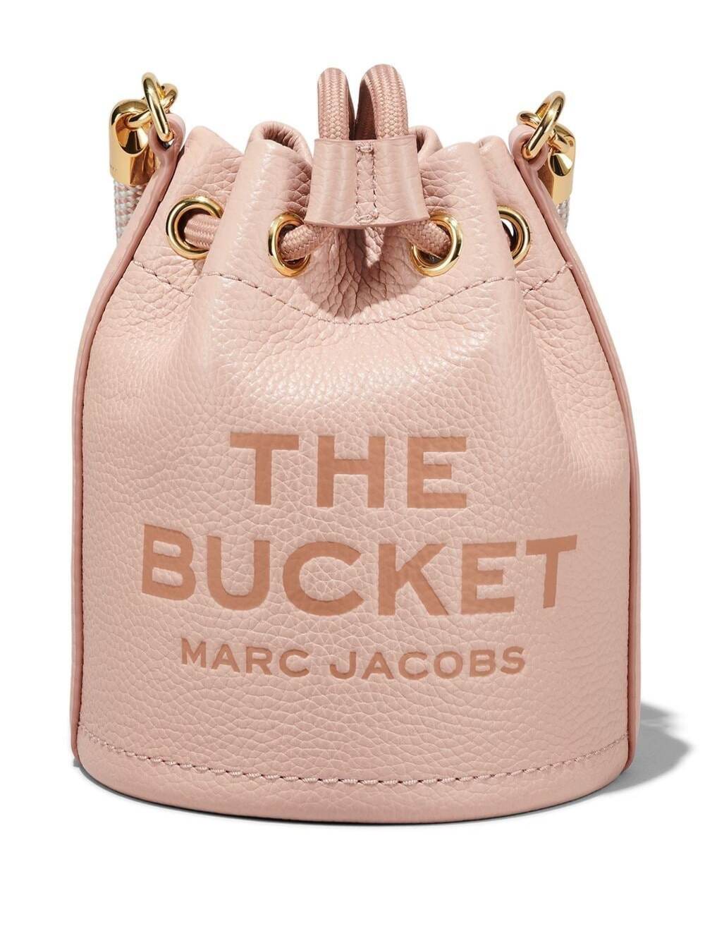 Shop Marc Jacobs The Leather Bucket Mini Pink Handbag With Drawstring And Front Logo In Hammered Leather Woman