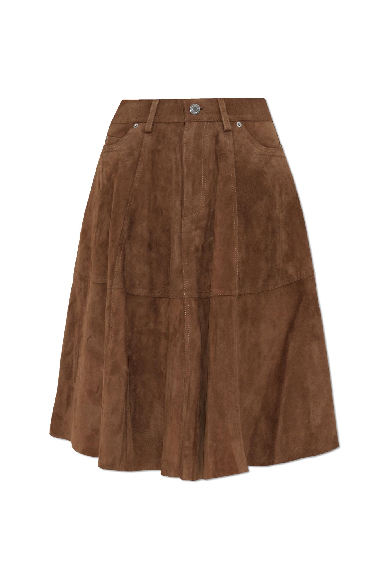 Ami Alexandre Mattiussi A-line Midi Suede Skirt With Side Pockets In Brown