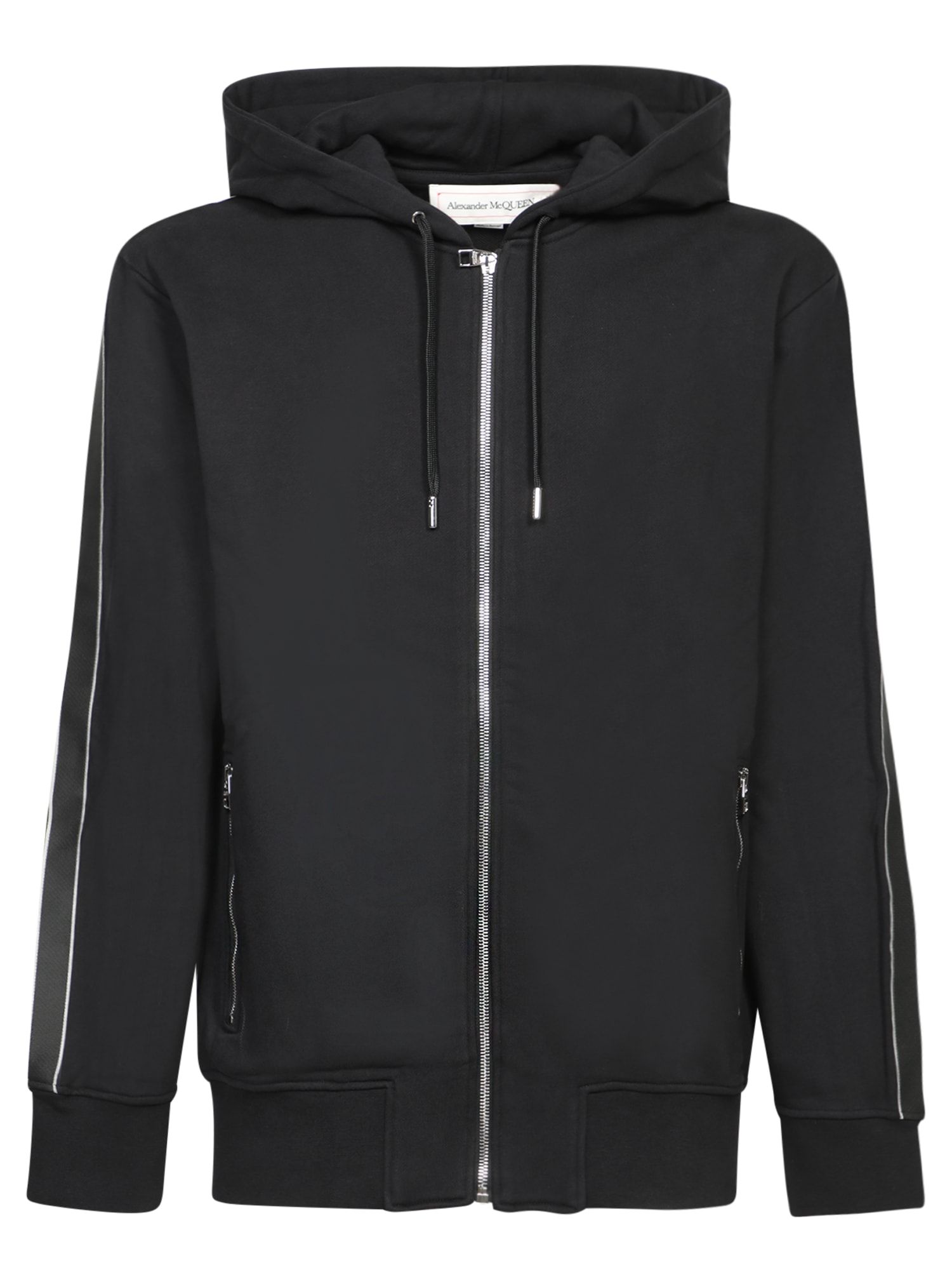 Shop Alexander Mcqueen Black Hoodie With Logo And Zip