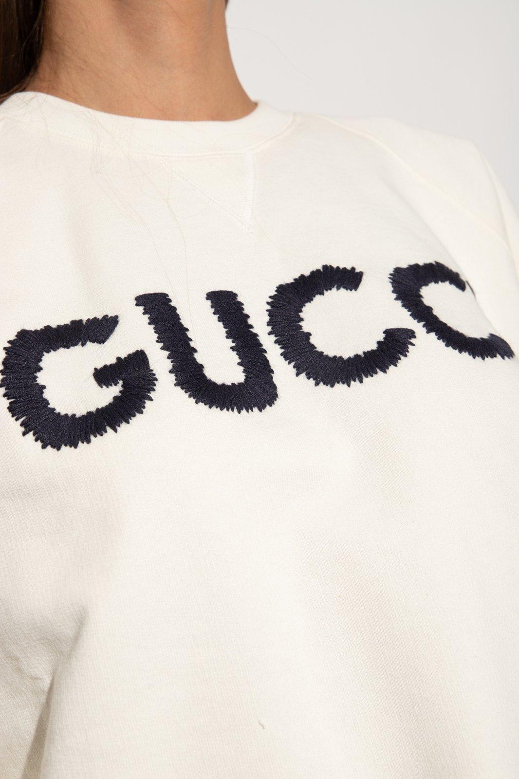 Shop Gucci Logo Embroidered Crewneck Sweatshirt In White