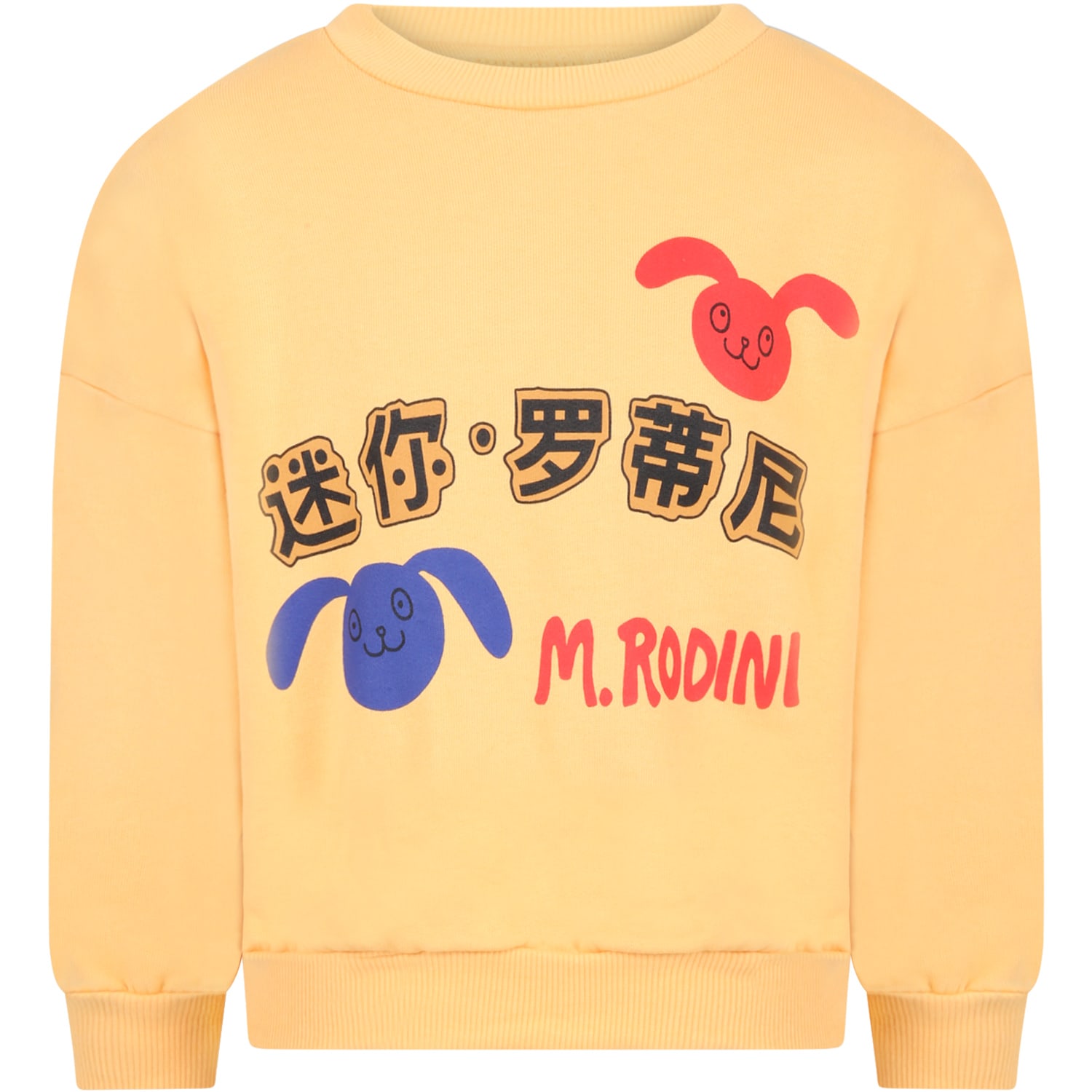 Mini Rodini Yellow Sweatshirt For Kids With Rabbits