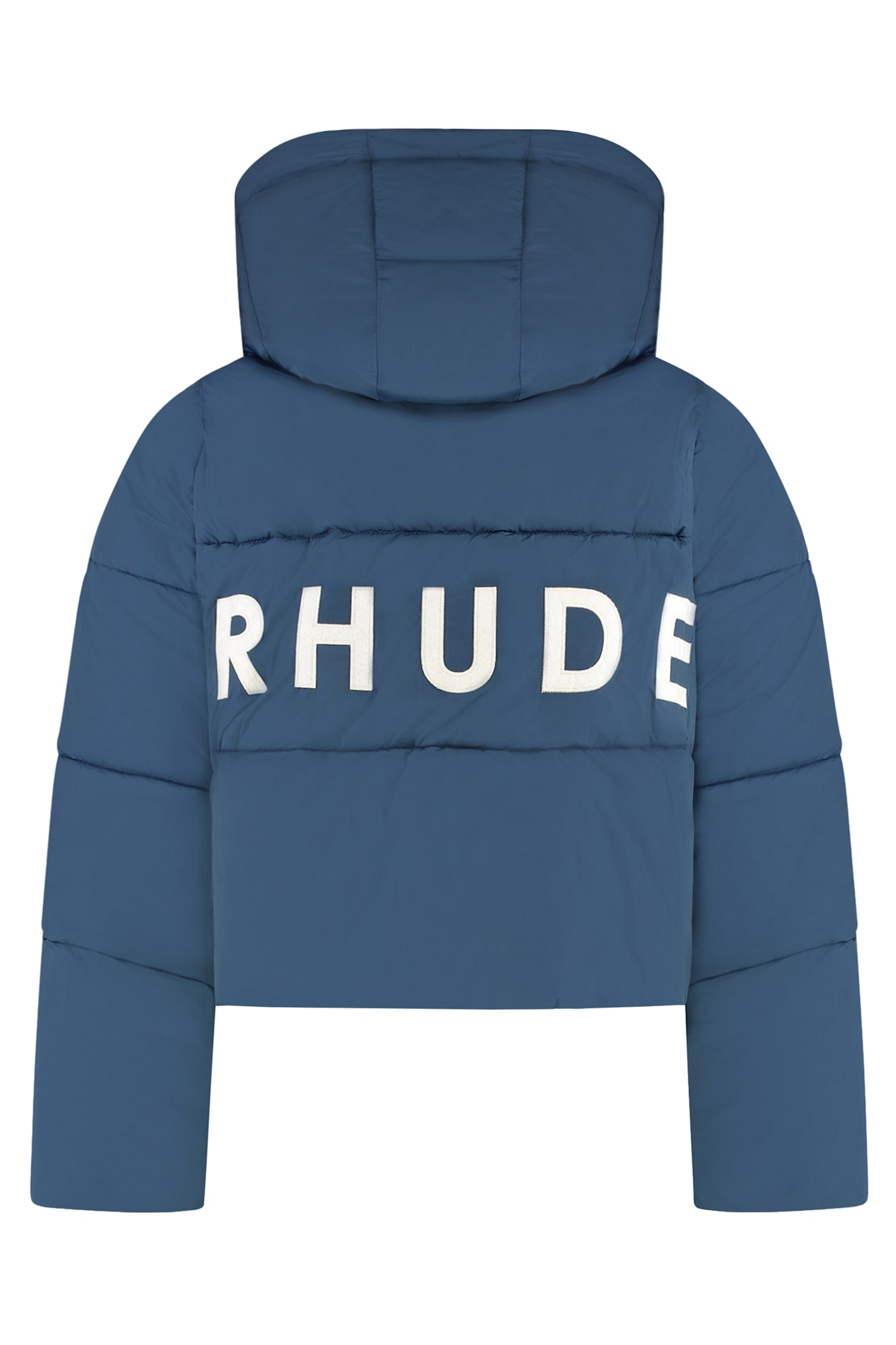 Rhude Hooded Down Jacket In Blue