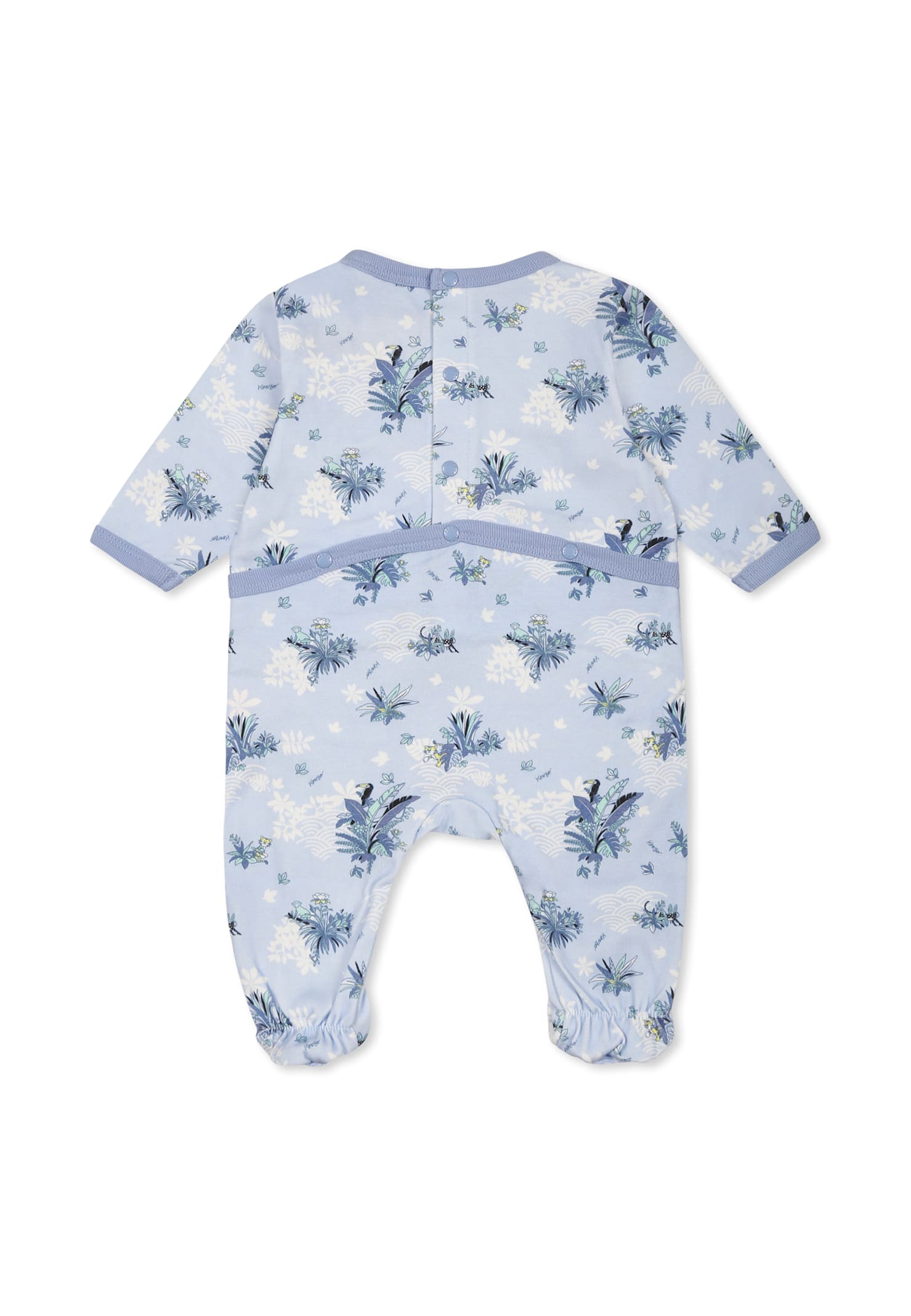 Kenzo Light Blue Babygrow Set For Baby Boy With Jungle Print In Light Blue