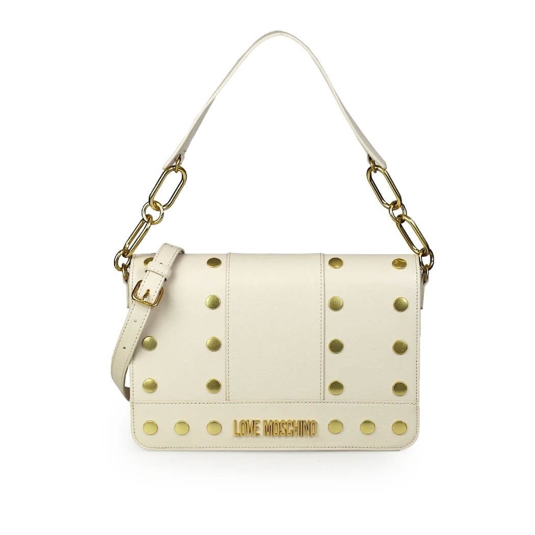 Love Moschino Ivory Shoulder Bag With Gold Studs