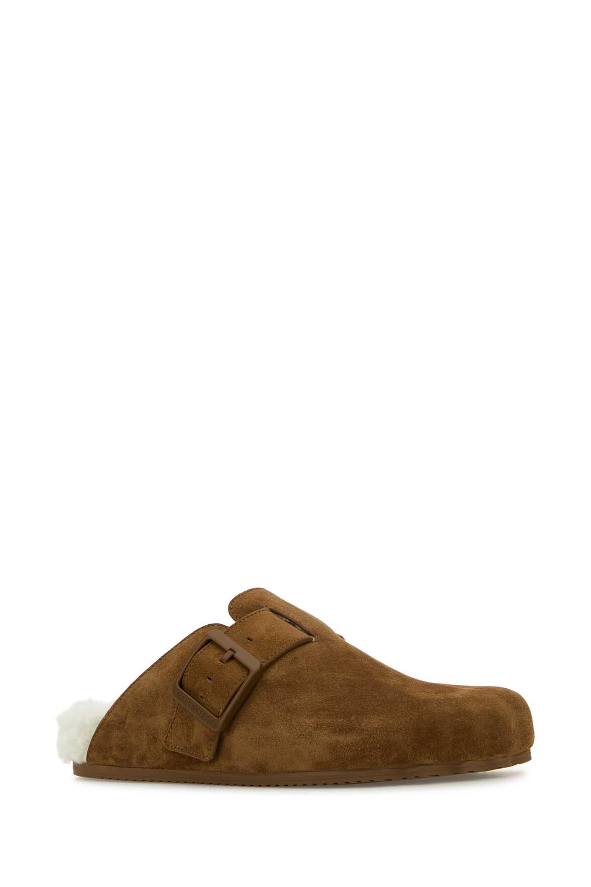 Shop Balenciaga Camel Suede Sunday Slippers In Beigeoffwhite