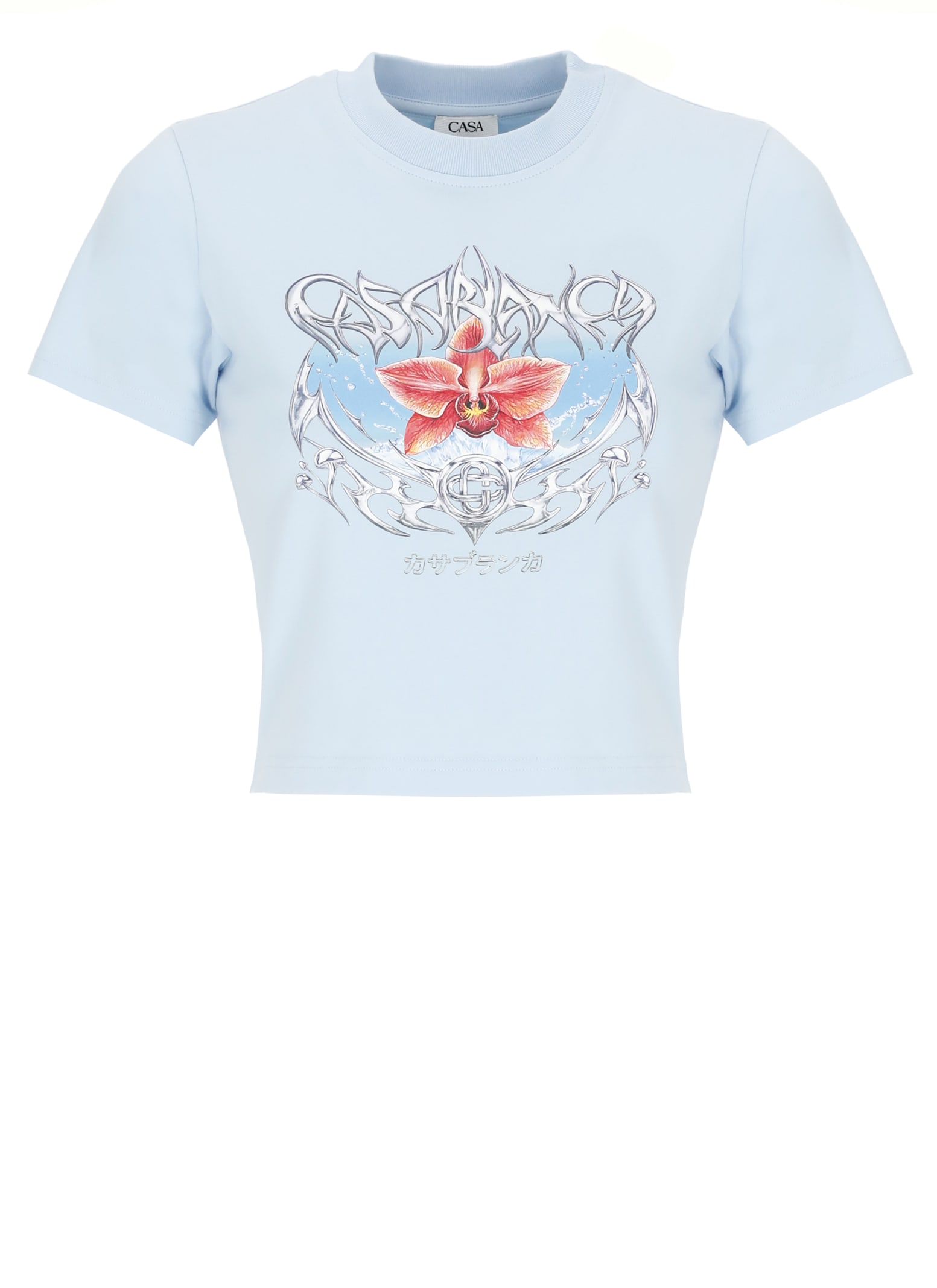 Casablanca Blades Orchid-print Cotton T-shirt In Blue