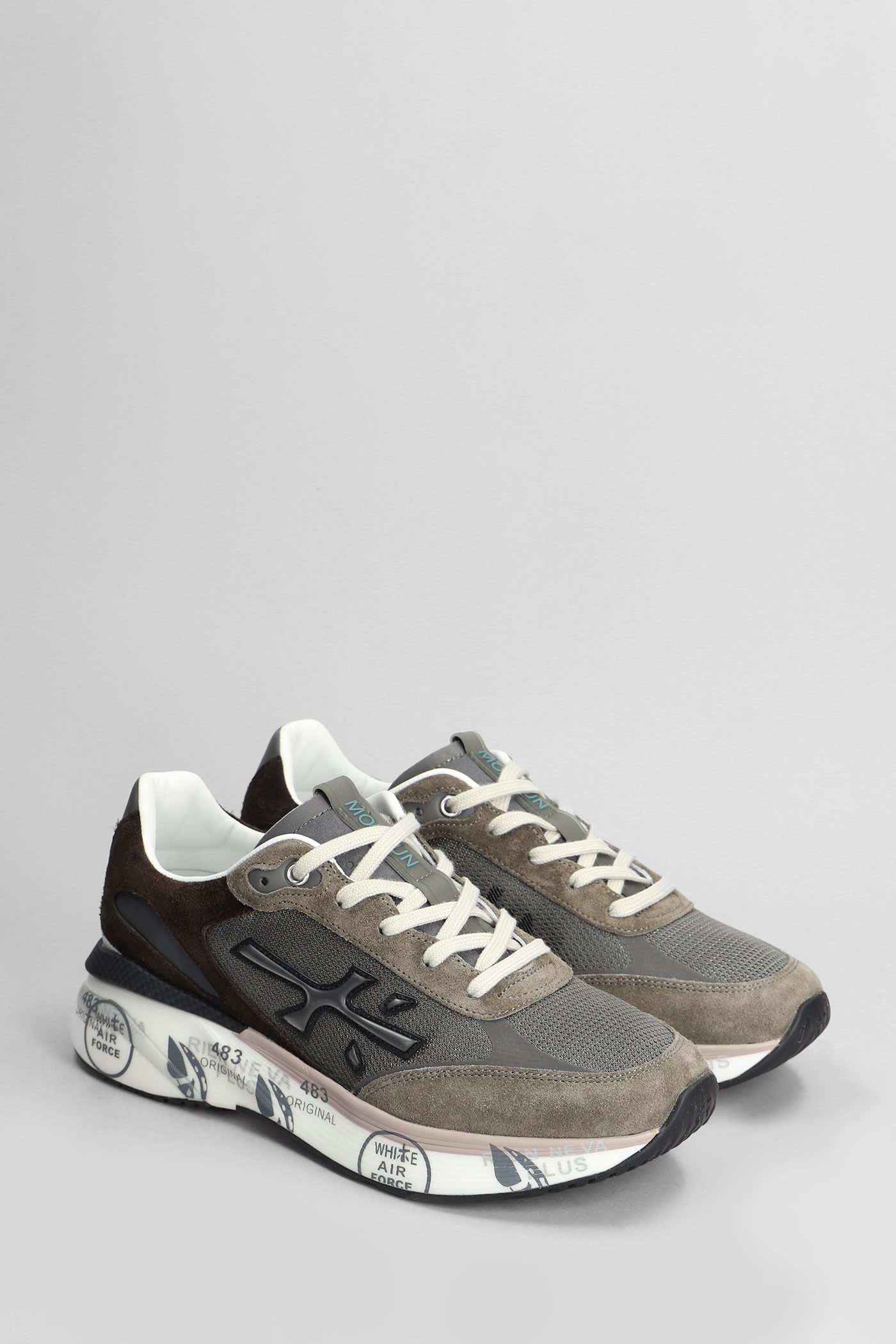 Shop Premiata Moerun Sneakers In Taupe Suede And Fabric