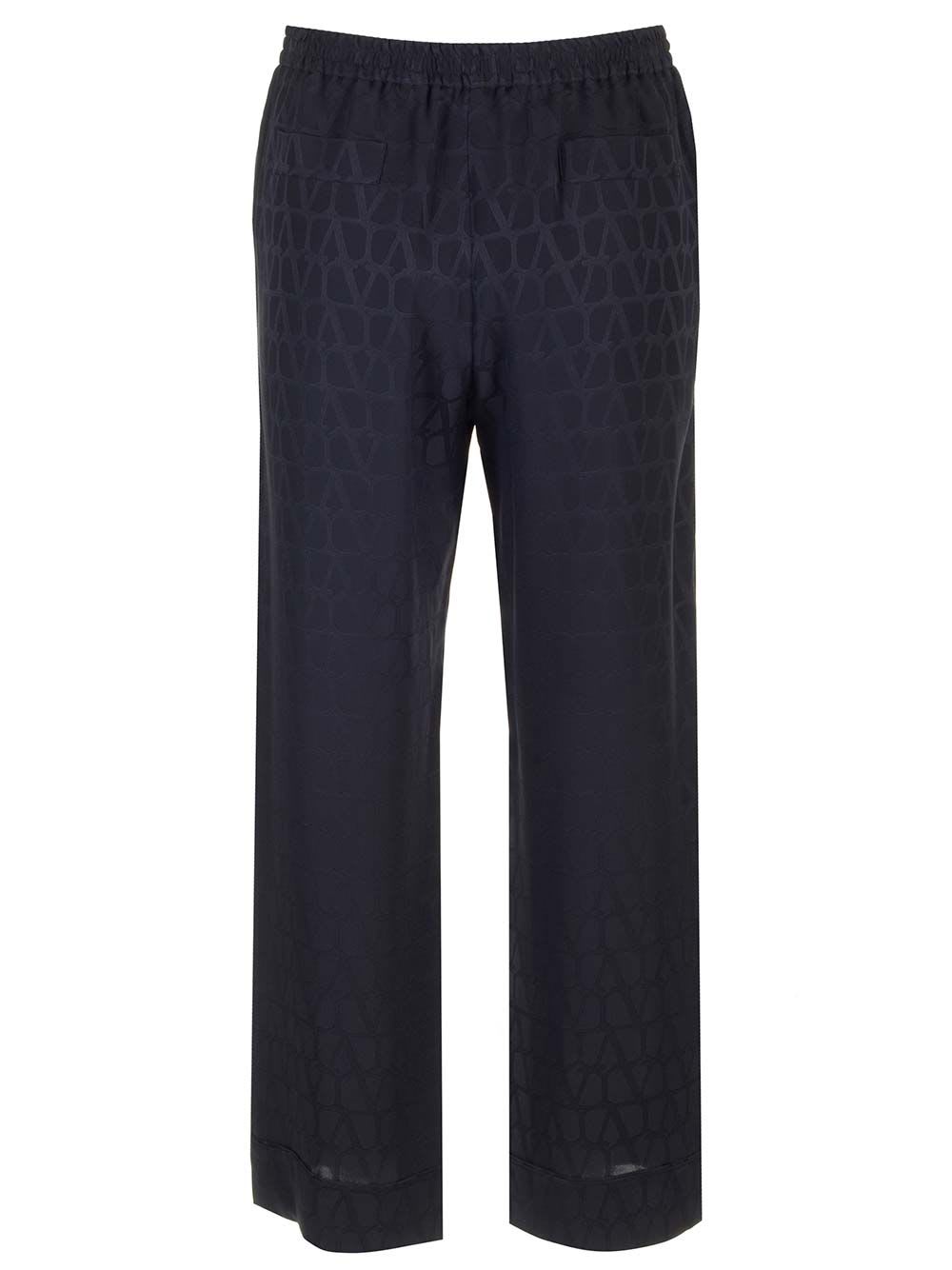 Shop Valentino Toile Iconographe Silk Trousers In Blue