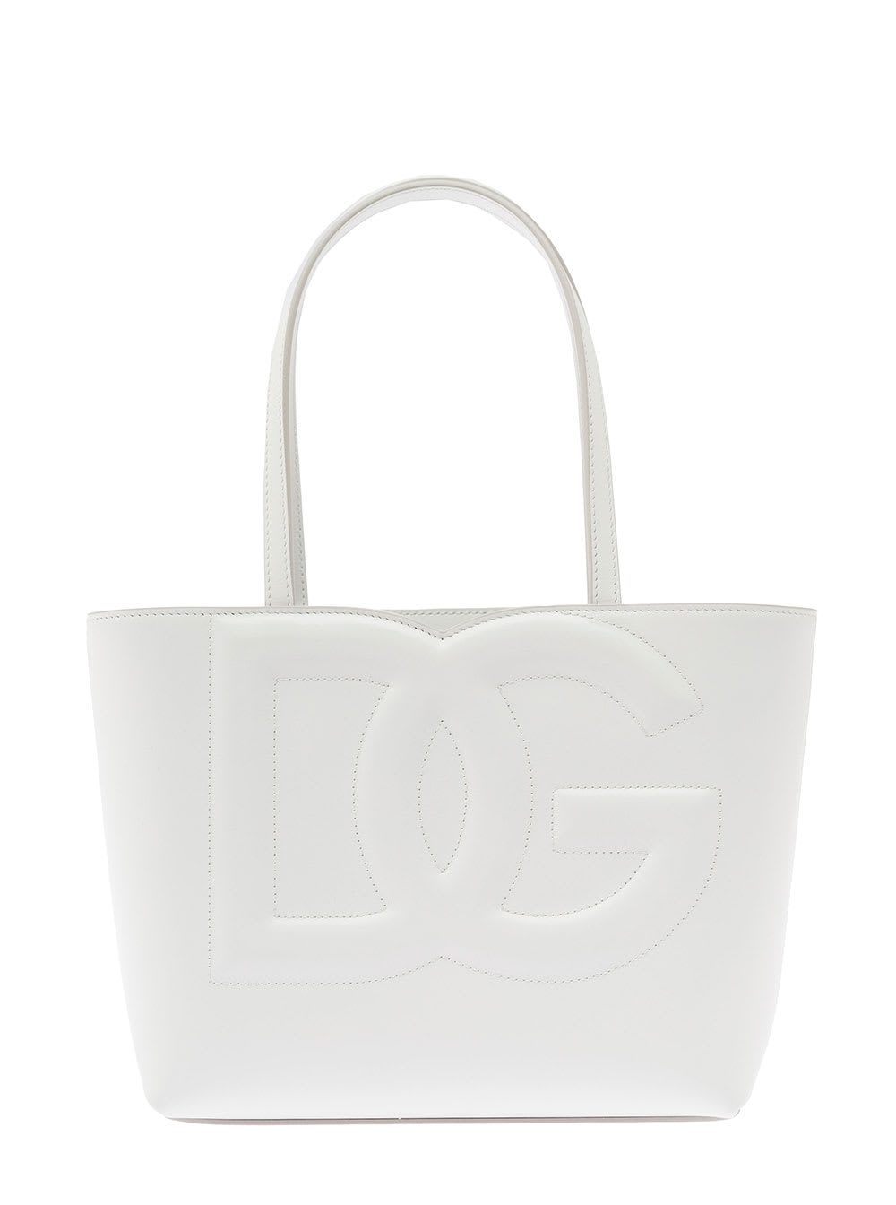 Dolce & Gabbana dg Logo Small White Shopper In Leather Woman