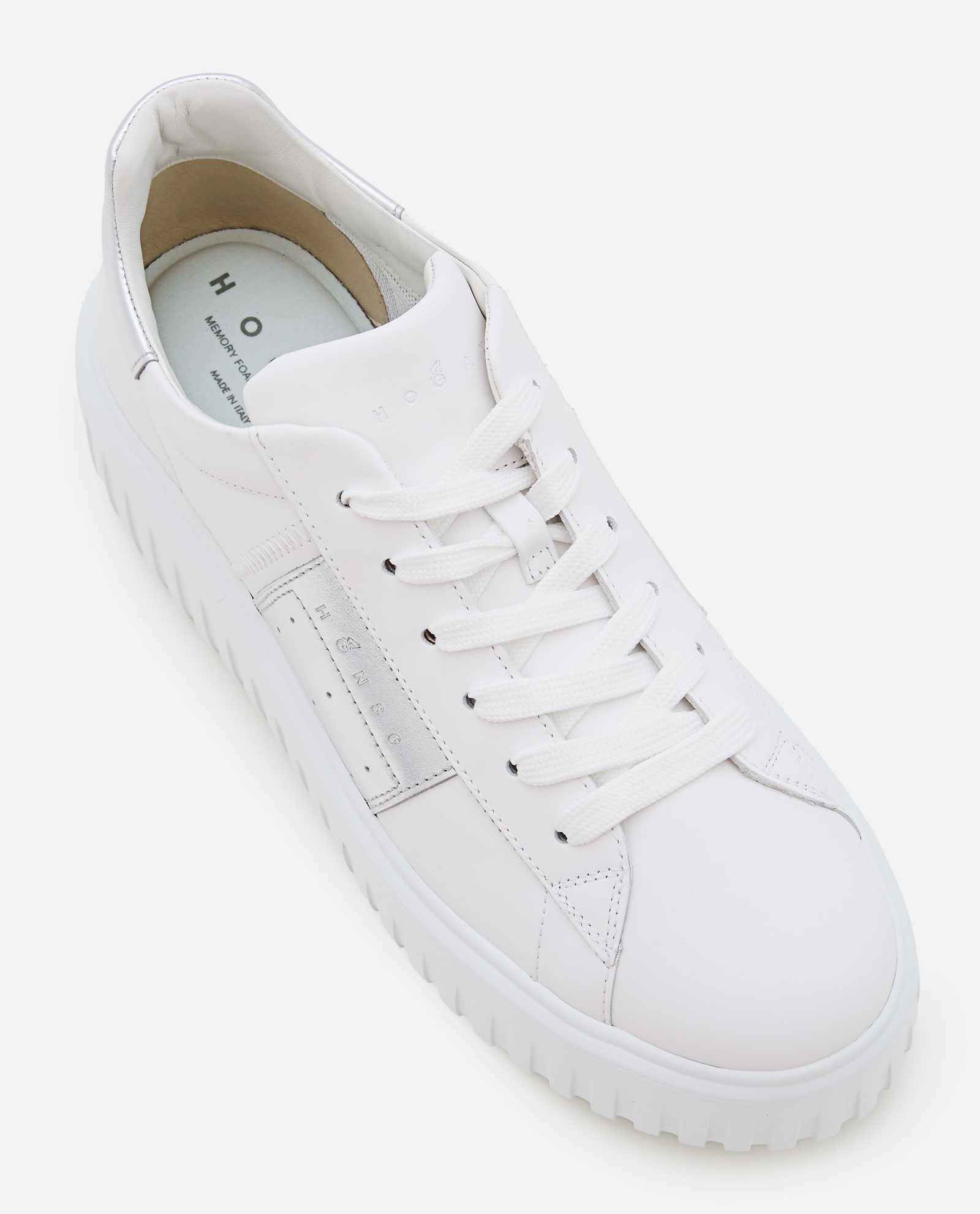 Shop Hogan H-stripes Lace Up Sneakers In Silver