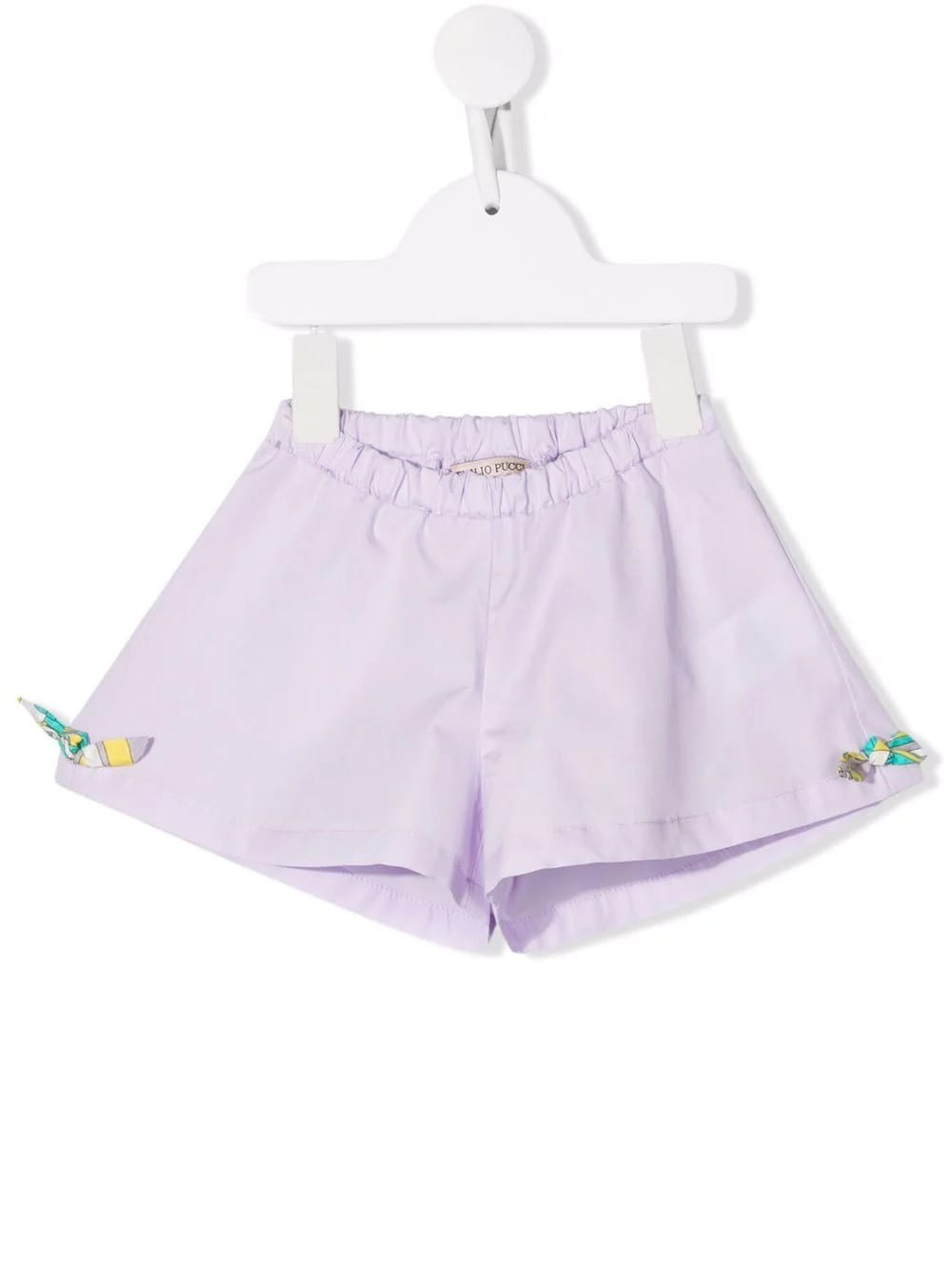 EMILIO PUCCI BABY LILAC SHORTS WITH MULTICOLORED SIDE BOWS