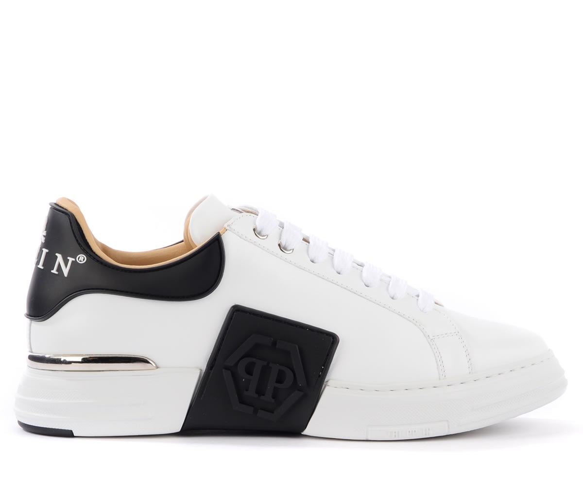 Philipp Plein Hexagon Sneakers In White Leather With Black Logo