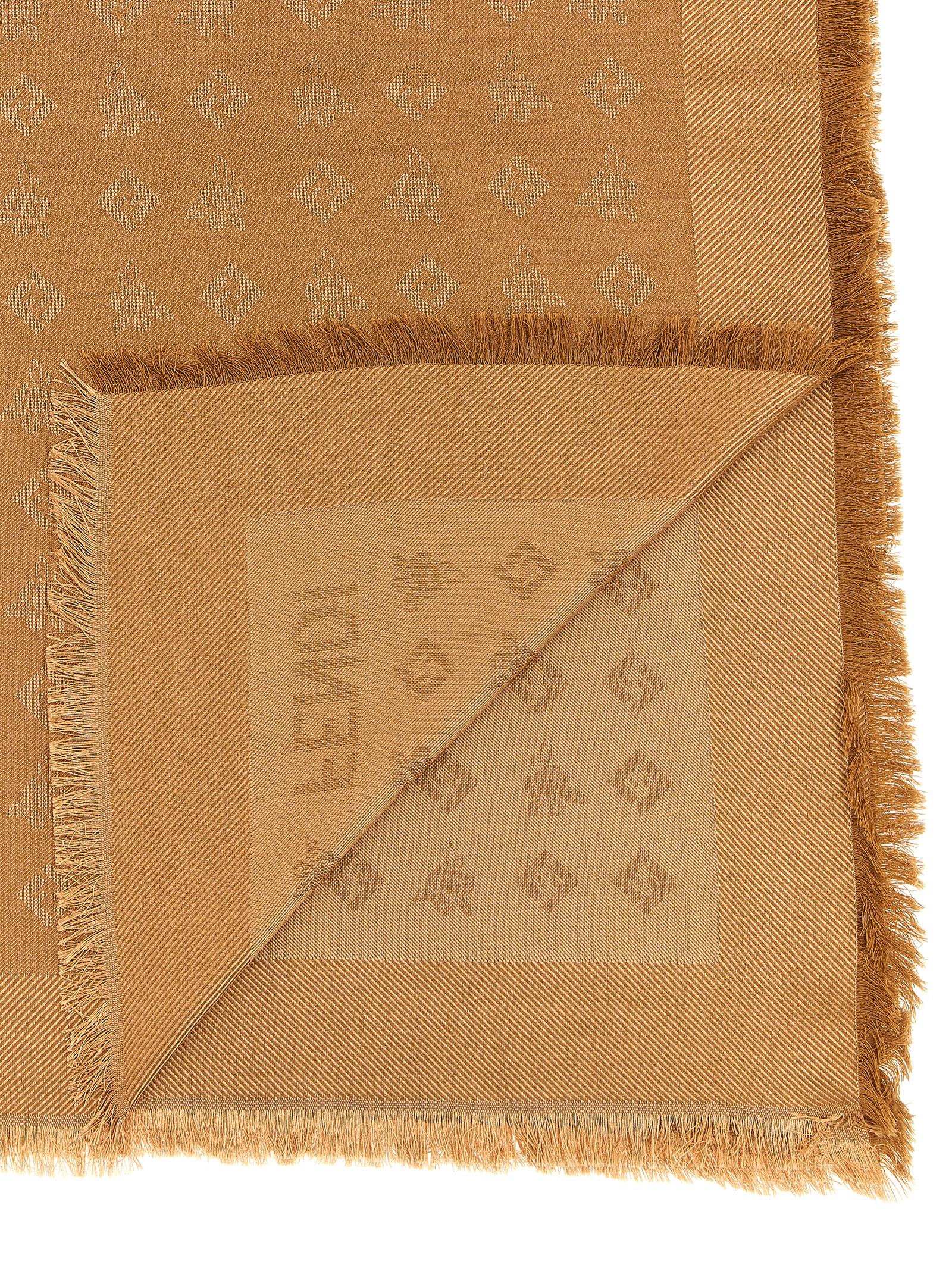 Fendi Monogram Square Shawl Fringed Edges In Brown