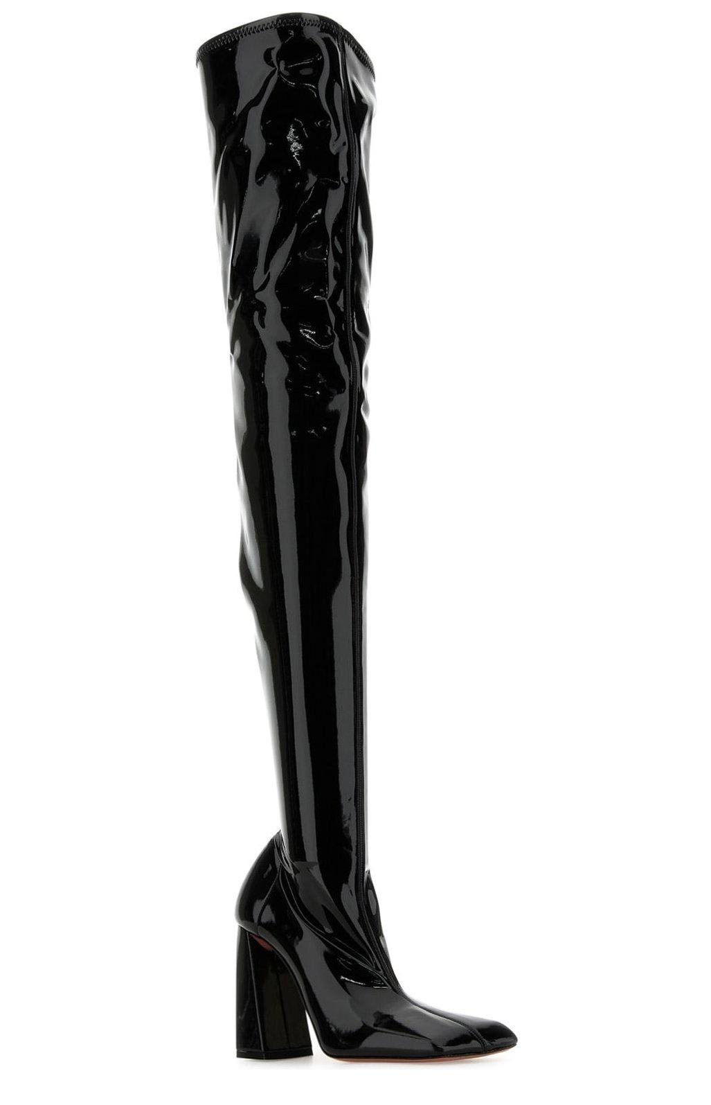 Amina Muaddi Marine Stretch Thigh High Boots In Black
