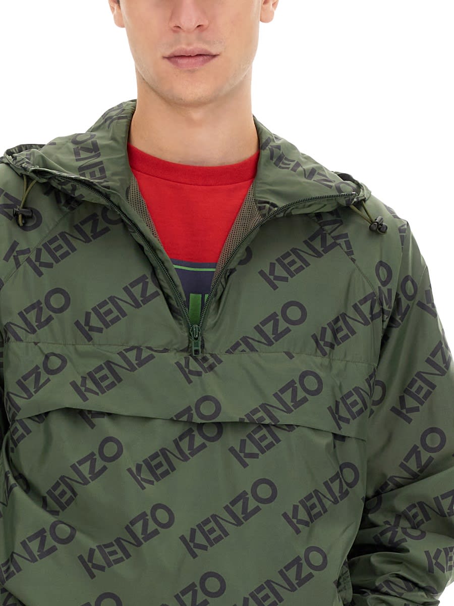Kenzo Initials Hooded Jacket Drawstring Hem In Brown