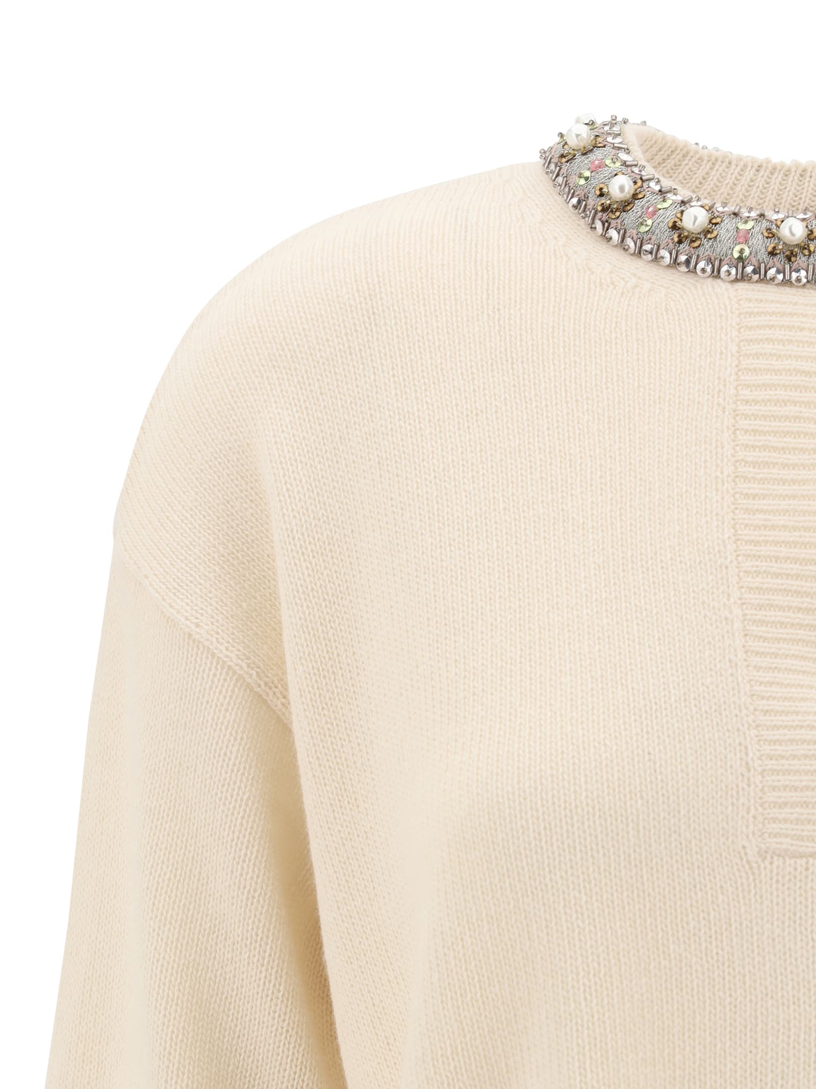 Valentino Jewel Neck Sweater In Betulla