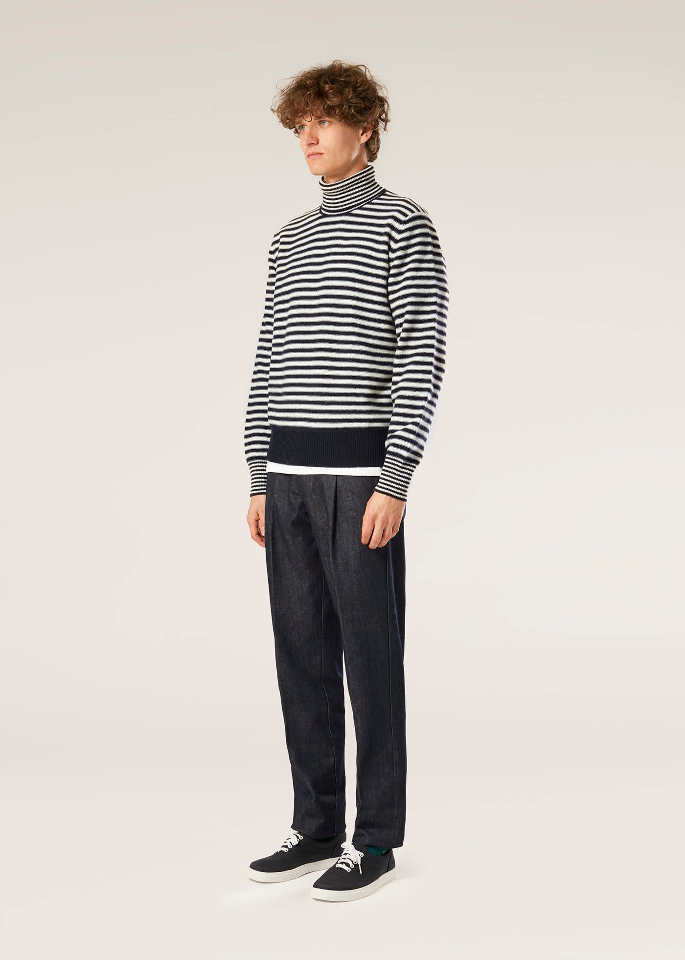 Shop Doppiaa Aaitor White And Blue Wool Striped Turtleneck