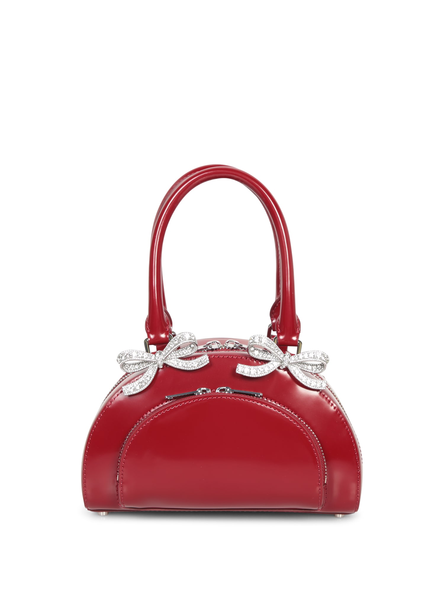 Shop Self-portrait Red Leather Mini Tote Bag In Bordeaux