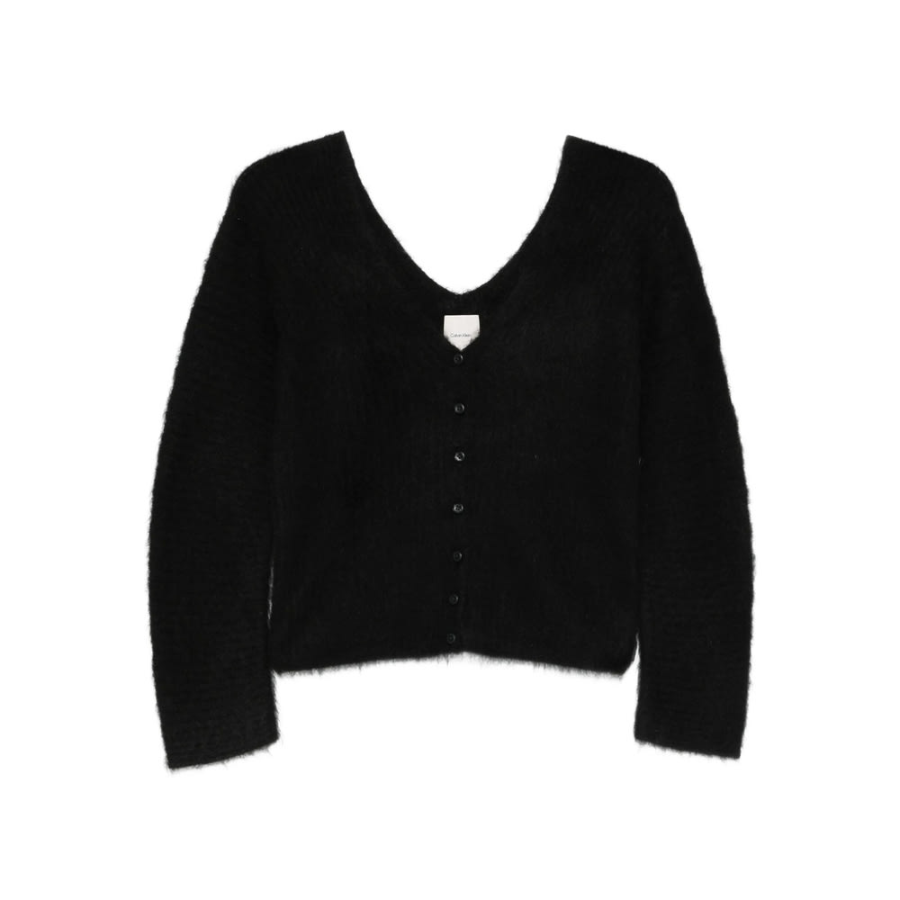 Calvin Klein Long-sleeved Knitted Cardigan In Black