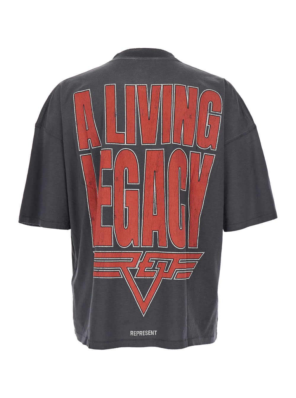 Represent Grey Crewneck T-shirt With Maxi Logo Print On Front And Rear In Cotton Blend Man In Black