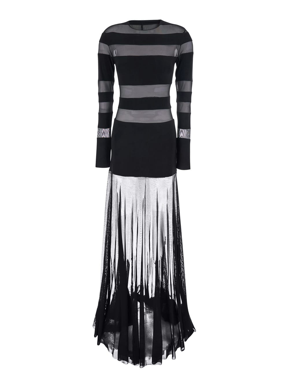 Norma Kamali Black Long Dress With Semi-sheer Design And Flared Skirt In Tech Fabric Woman In Black