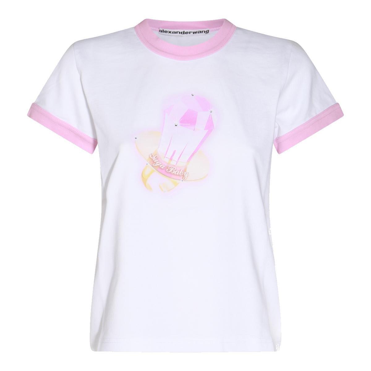 Shop Alexander Wang Graphic Printed Crewneck T-shirt In White/pink