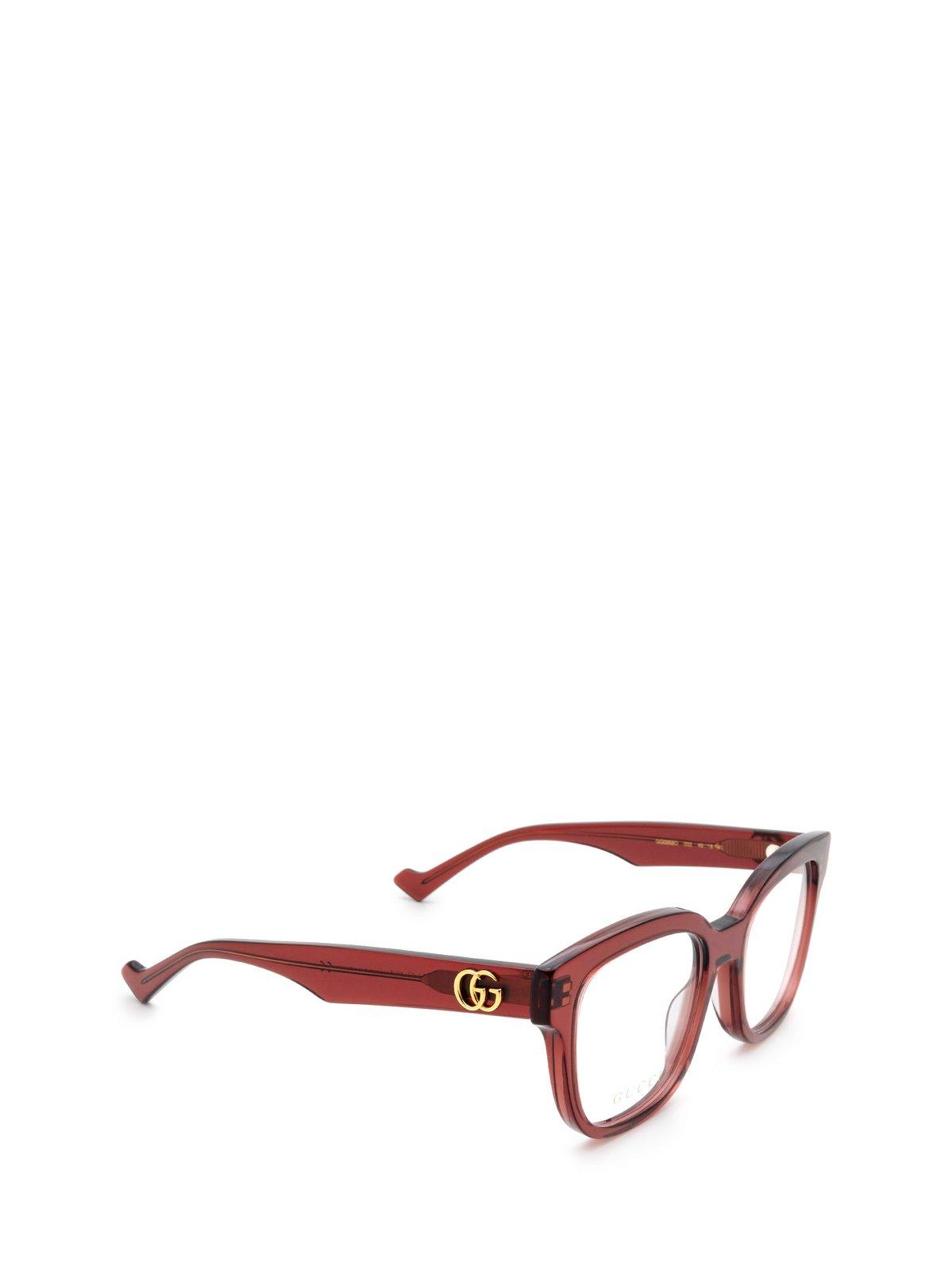 Shop Gucci Square Frame Glasses In 003 Burgundy Burgundy Tra