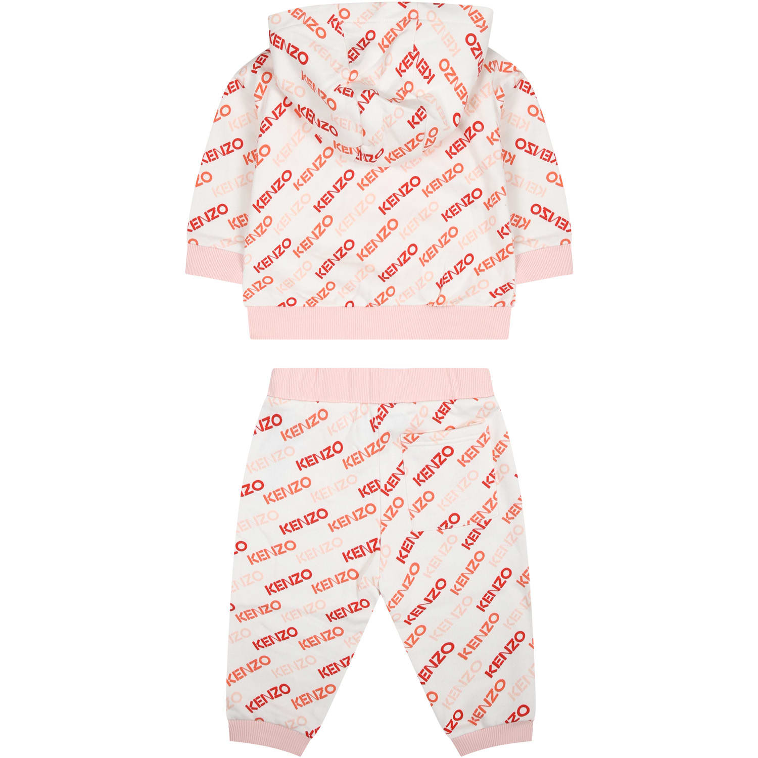 Shop Kenzo White Set For Baby Girl With All-over Logo