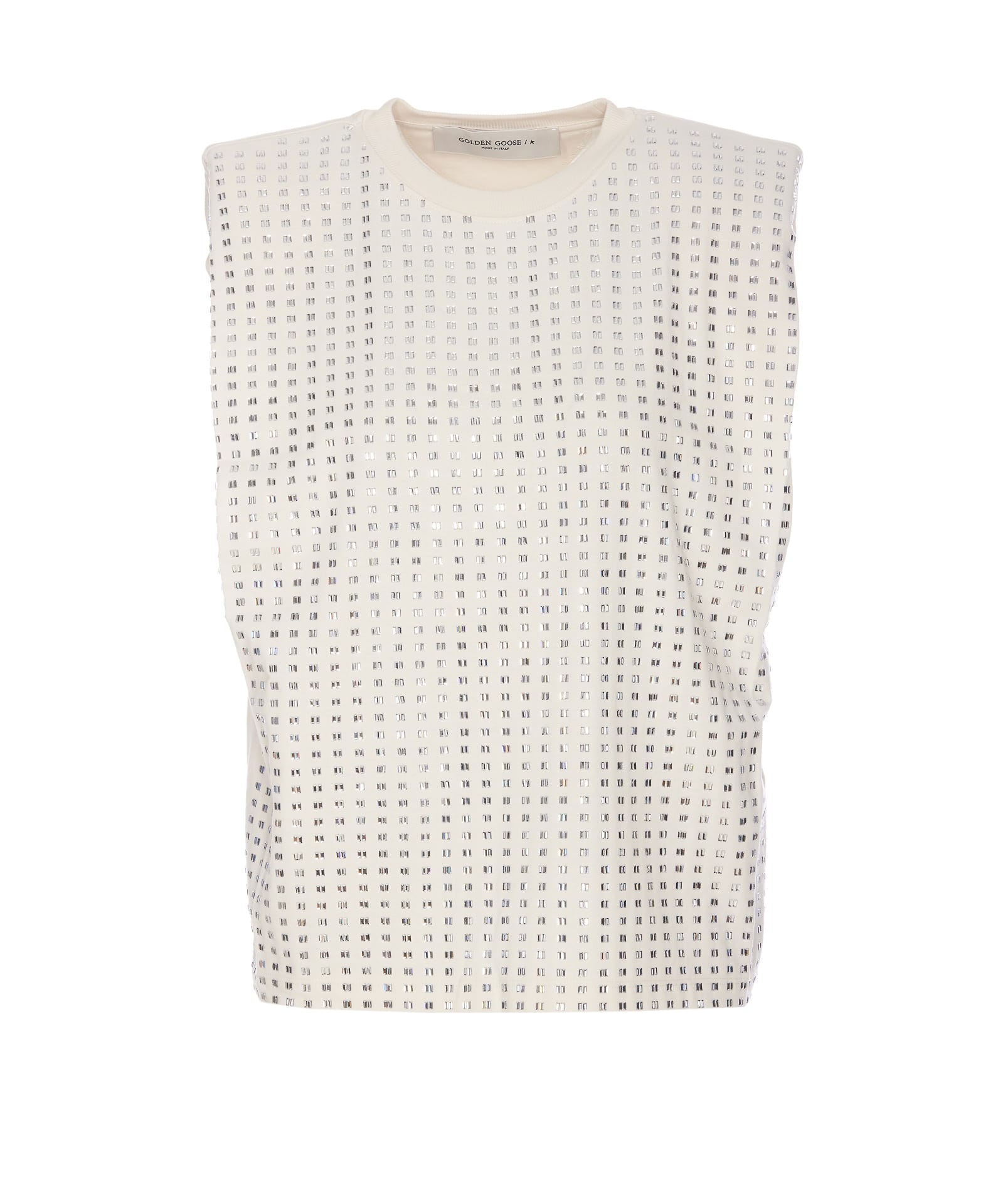 GOLDEN GOOSE PADDED SHOULDERS CRYSTAL T-SHIRT 