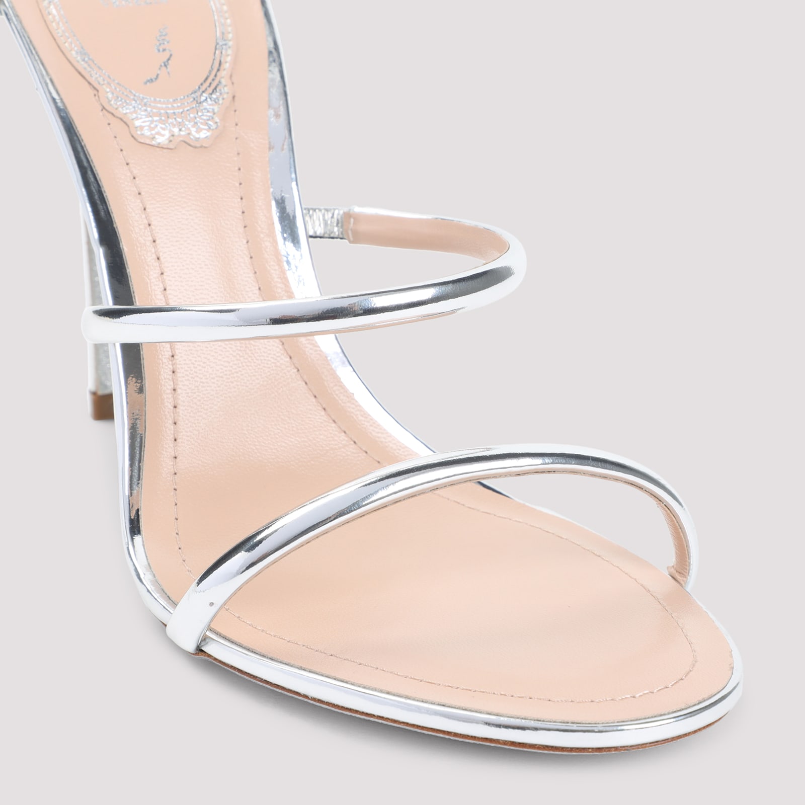 René Caovilla Silver Open Toe Heels In Silver
