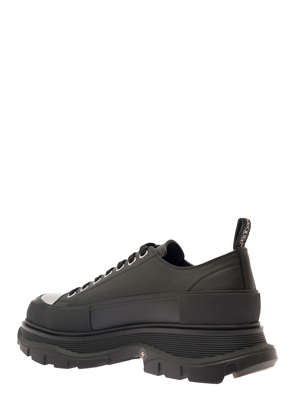 Shop Alexander Mcqueen Trade Slick Black Sneakers With Oversized Platform And Metallic Toe In Leather Man