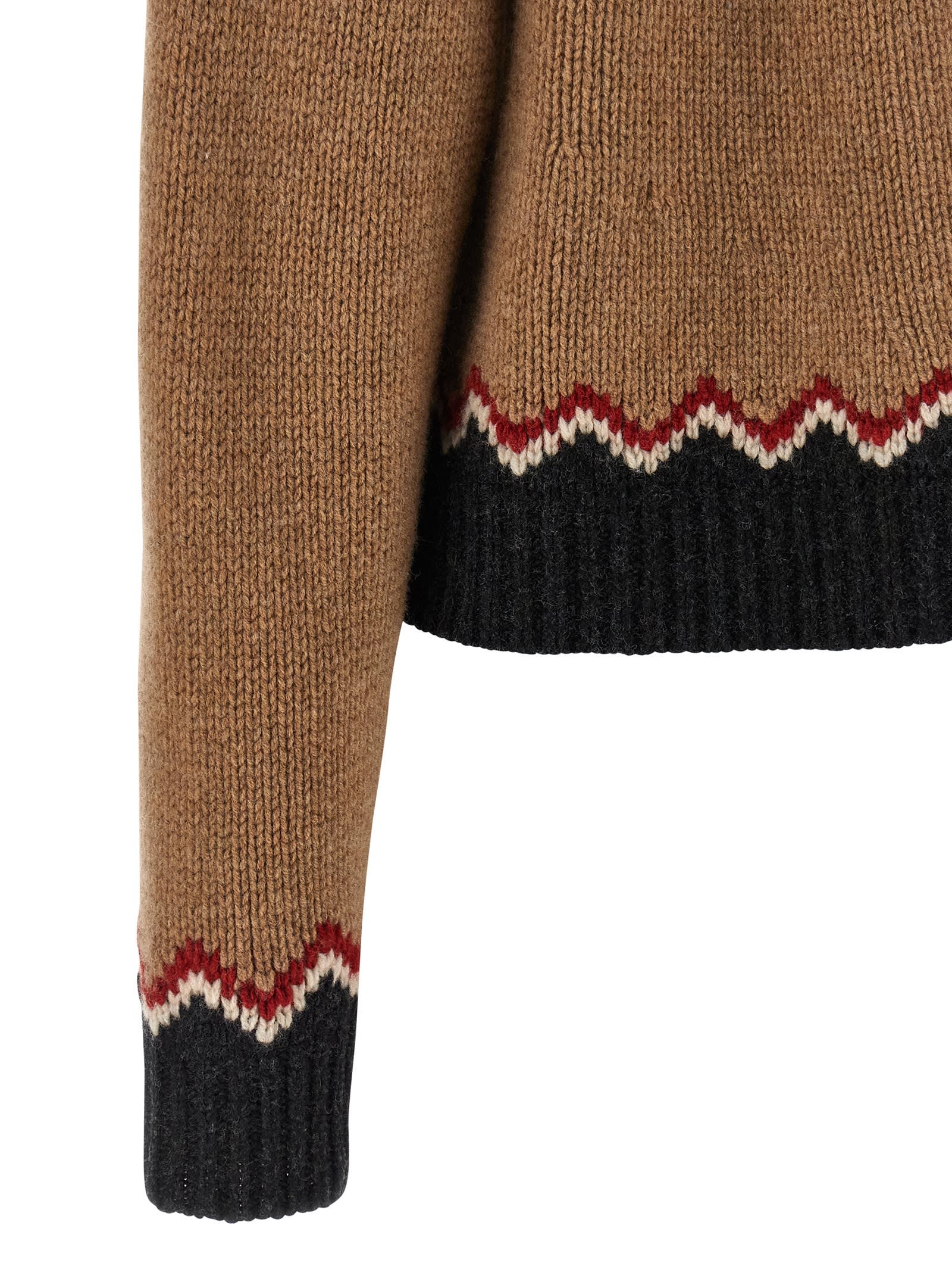 Alanui Patterned Camel Turtleneck Sweater With Geometric And Floral Motifs In Brown