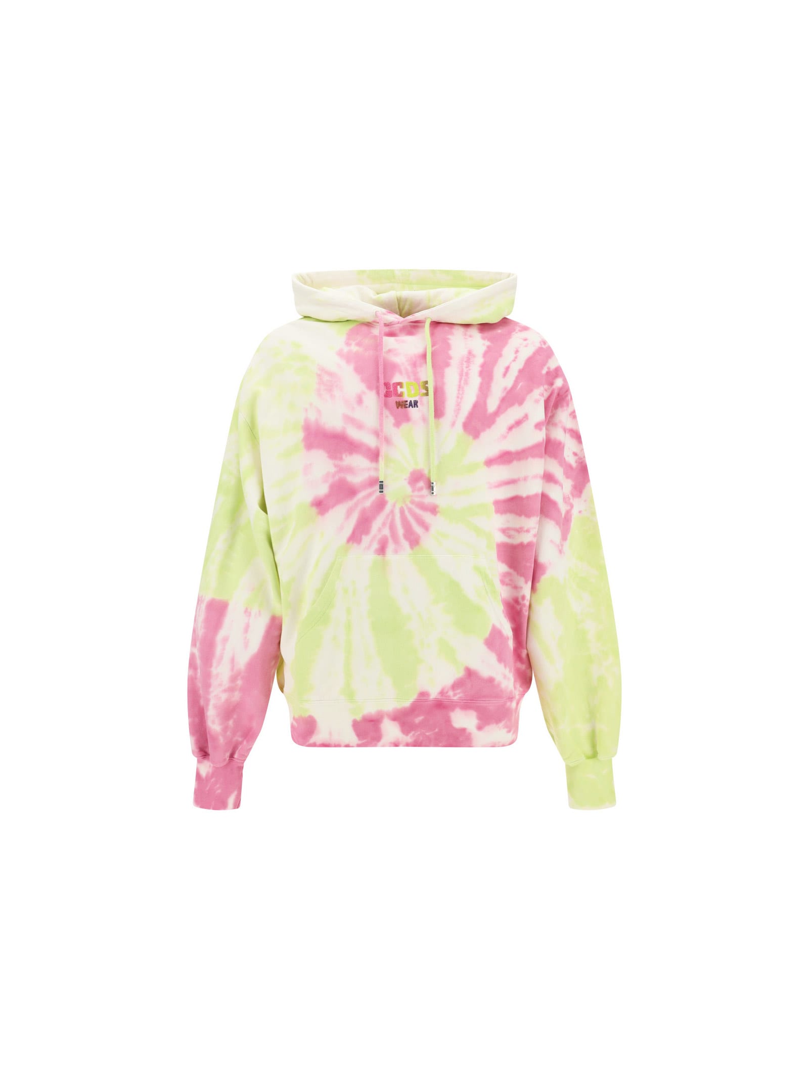 Gcds Glitter Logo Tie-dye Hoodie In Yellow/pink