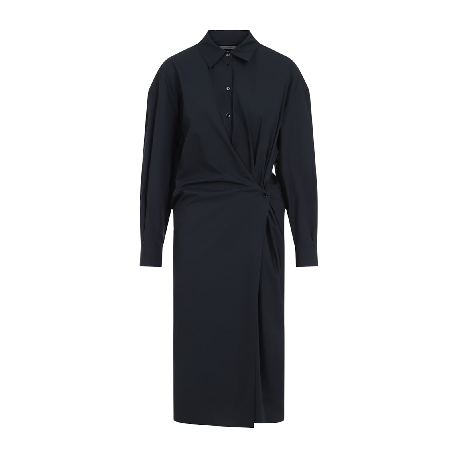 Lemaire Black Straight Collar Twisted Midi Dress In Jetblack
