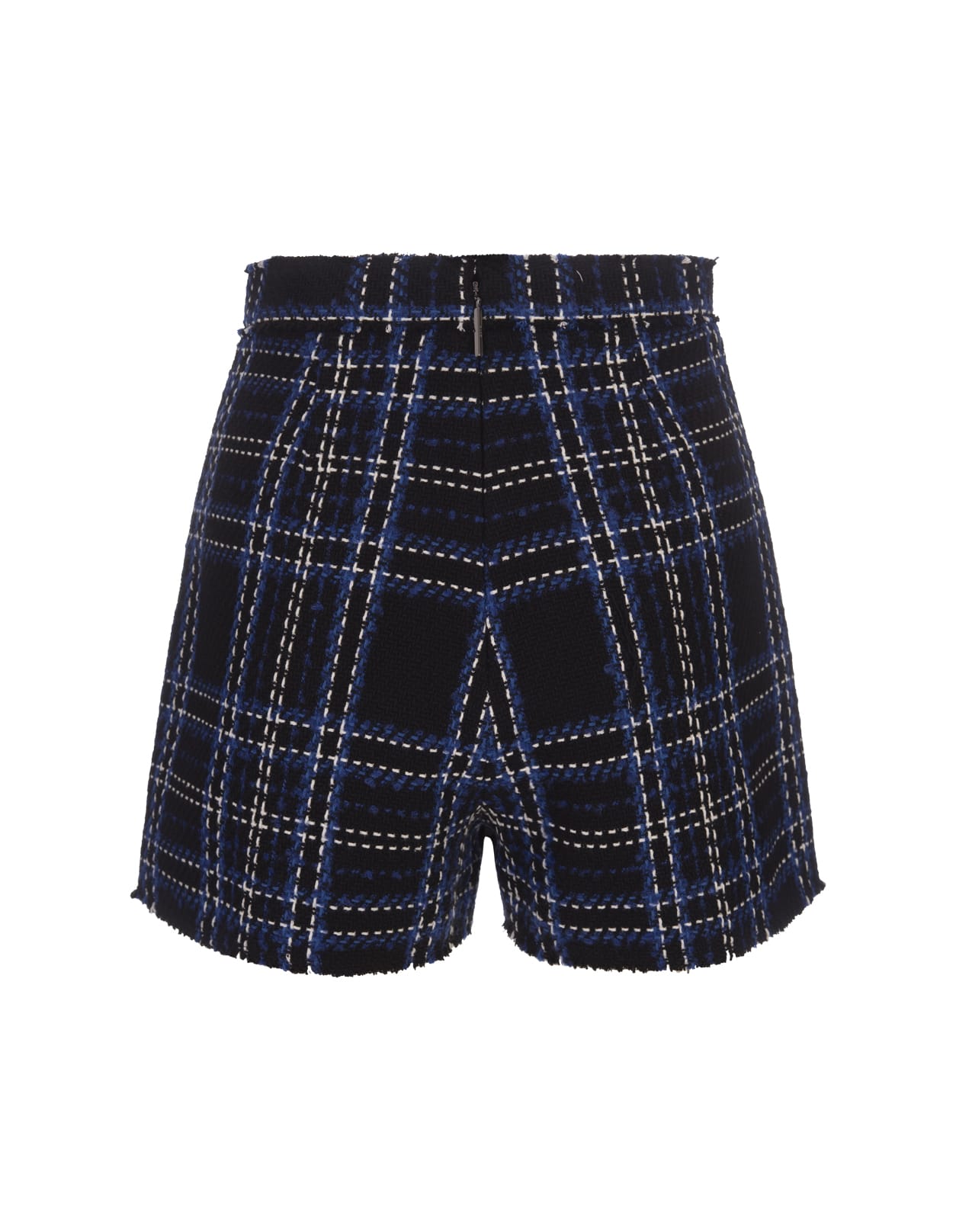 Shop Msgm Black Fabric Skort With Blue Check Pattern