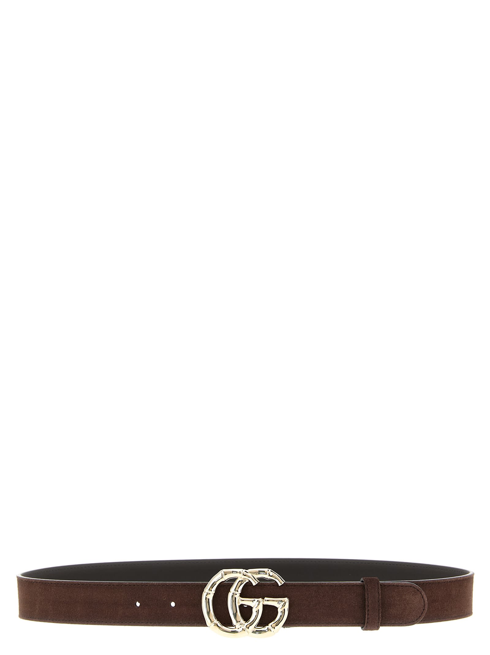 Gucci Brown Suede Belt With Bamboo Gg Marmont Buckle Women In Brown