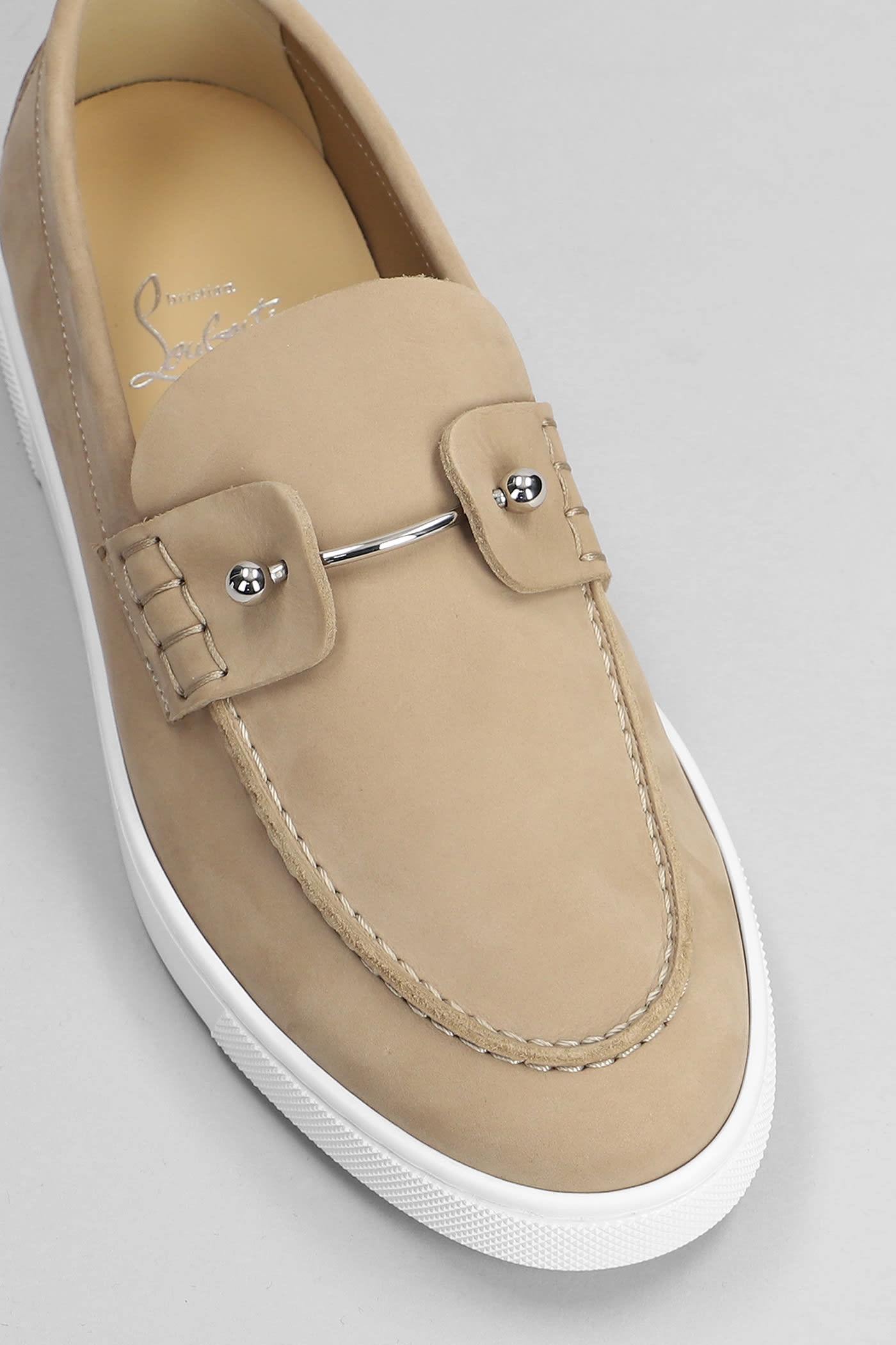 Shop Christian Louboutin Chambeliboat Loafers In Beige Leather