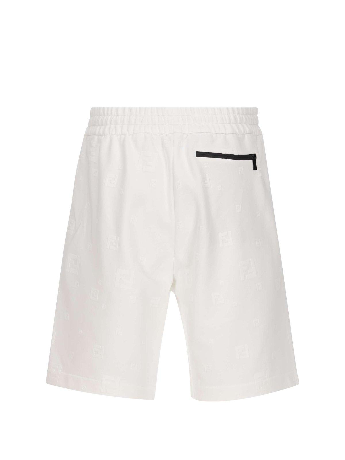 Shop Fendi Ff Flocked Motif Bermuda Shorts In White