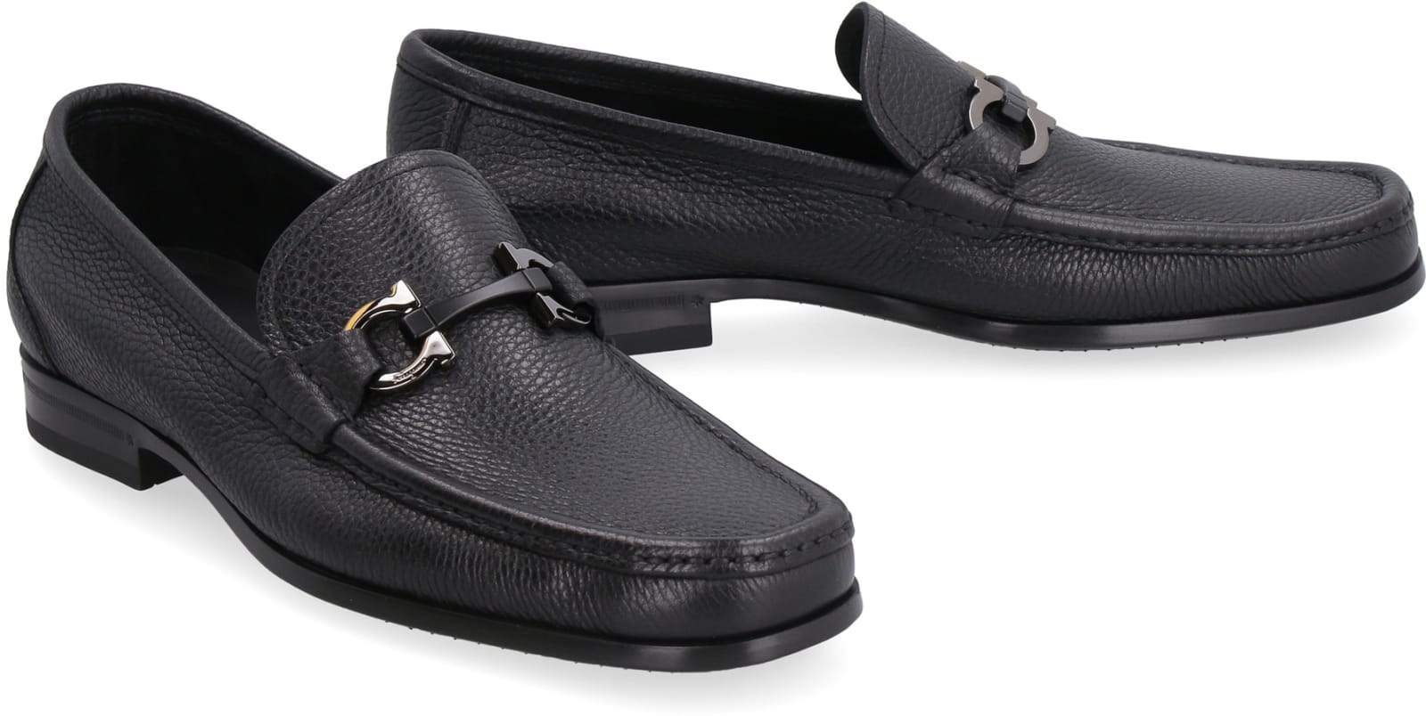 Shop Ferragamo Grandioso Leather Loafers In Black