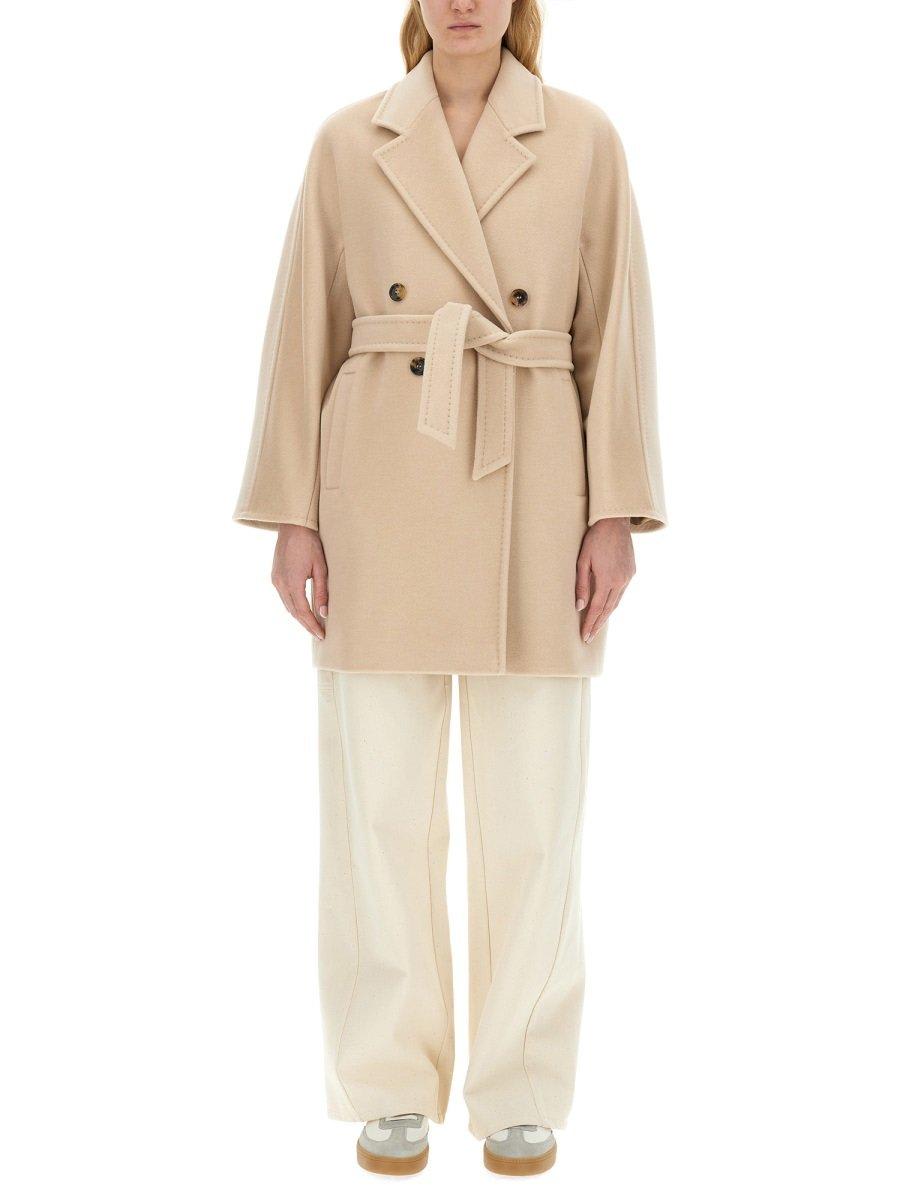 Shop Max Mara Tied-waist Buttoned Coat In Cacha